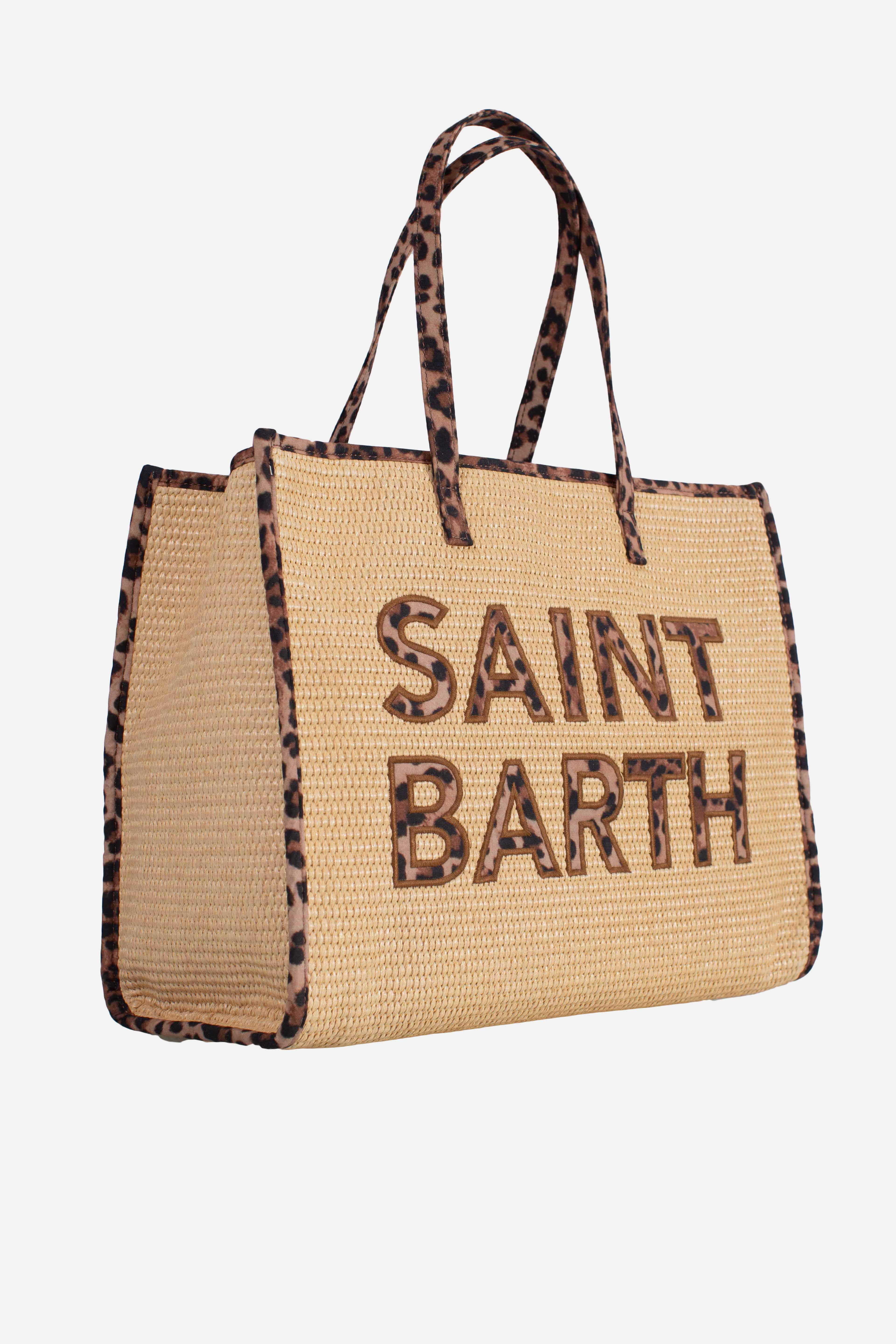 Borsa Vivian medium effetto paglia con patch logo leopardate