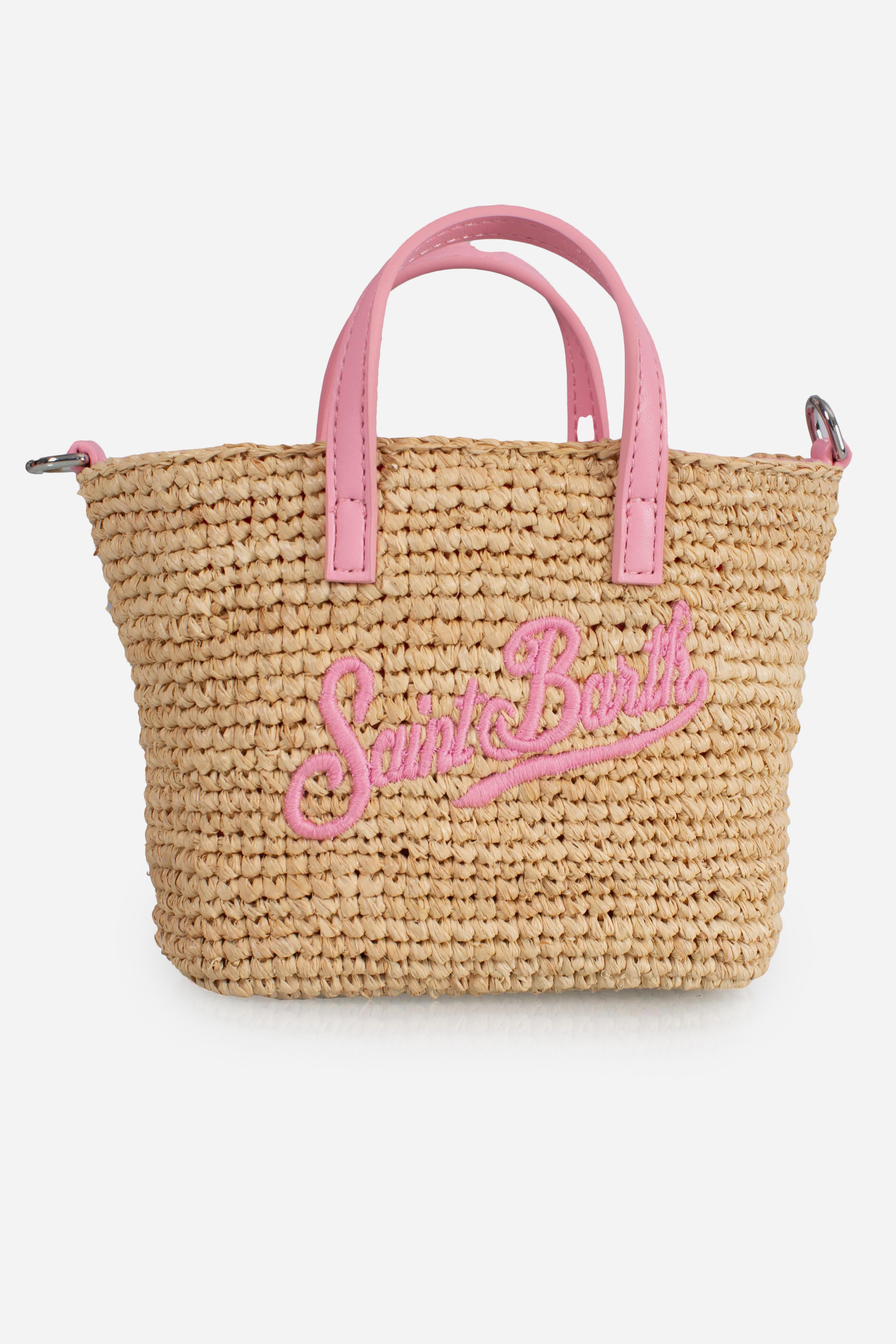Borsa City mini micro in raffia con logo ricamato