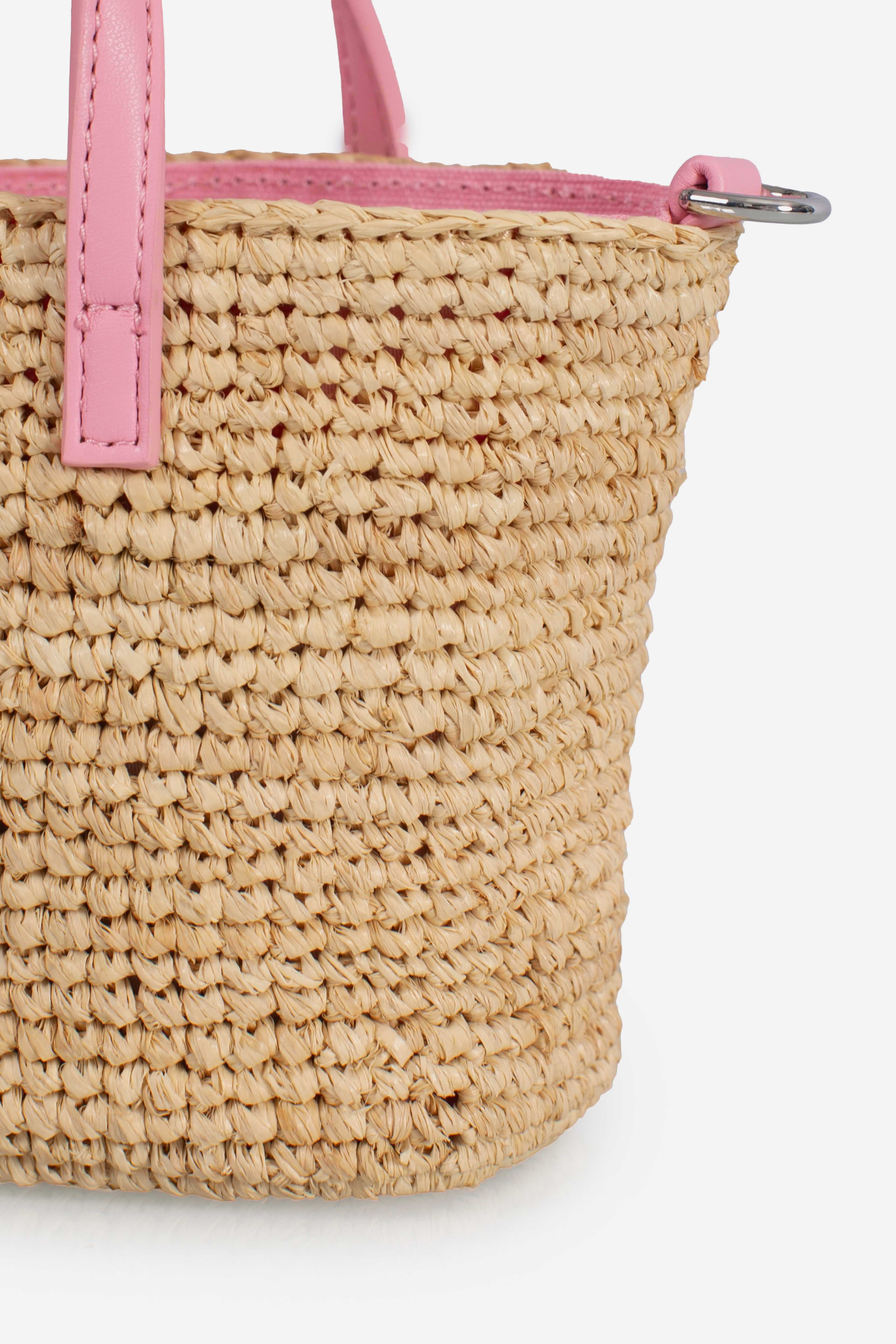 Borsa City mini micro in raffia con logo ricamato