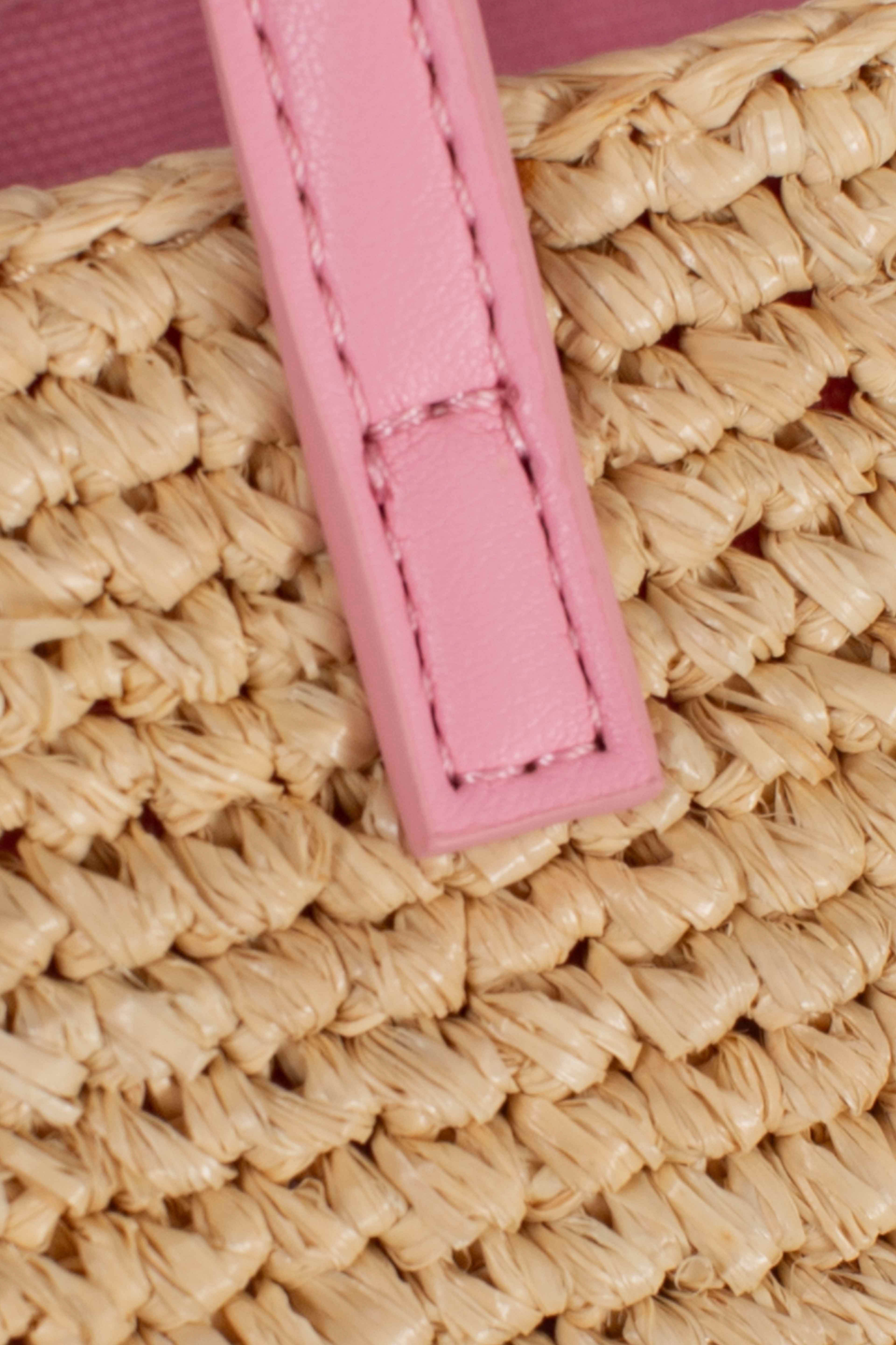 Borsa City mini micro in raffia con logo ricamato