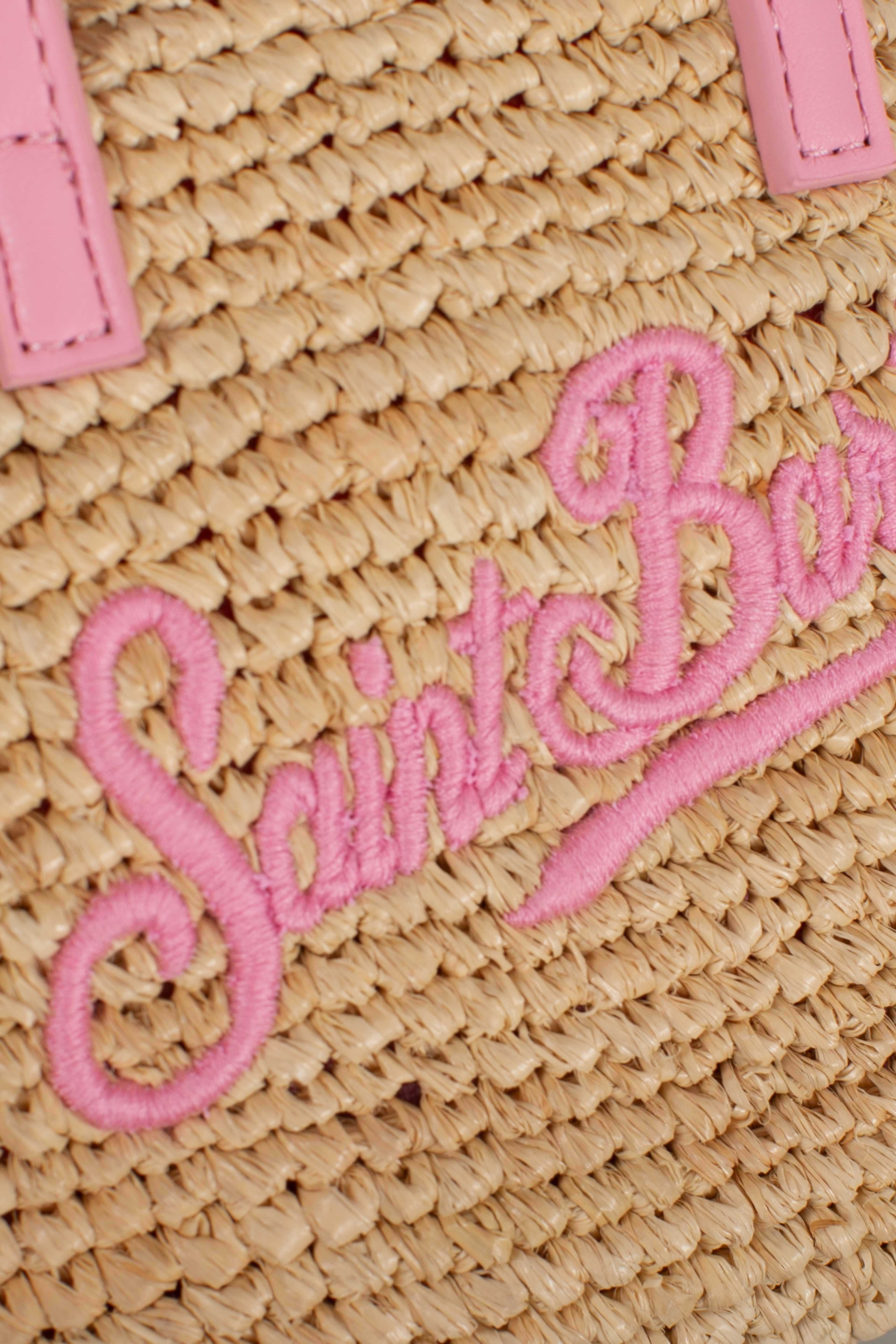 Borsa City mini micro in raffia con logo ricamato