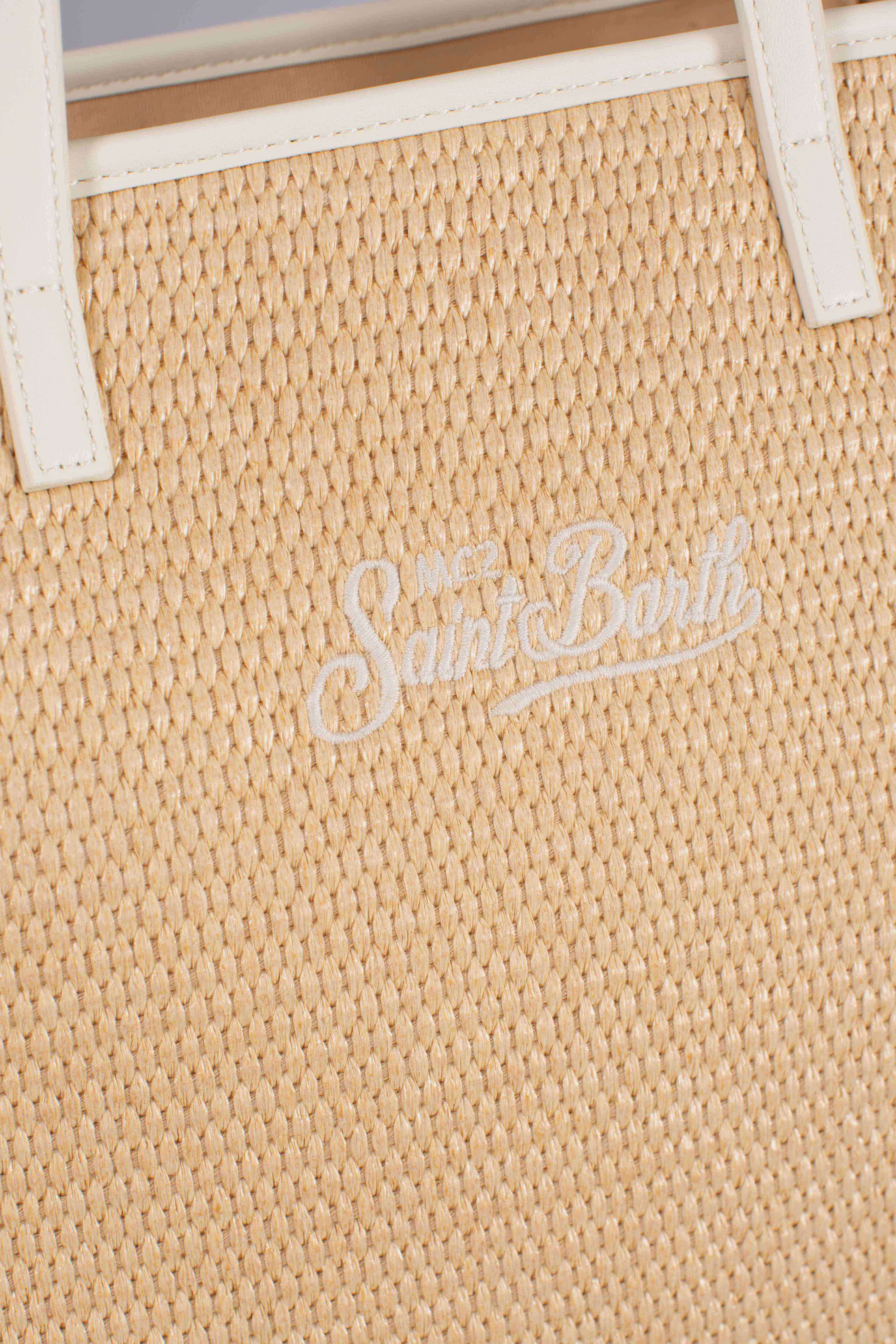 Borsa Vivian medium effetto paglia con logo bianco ricamato