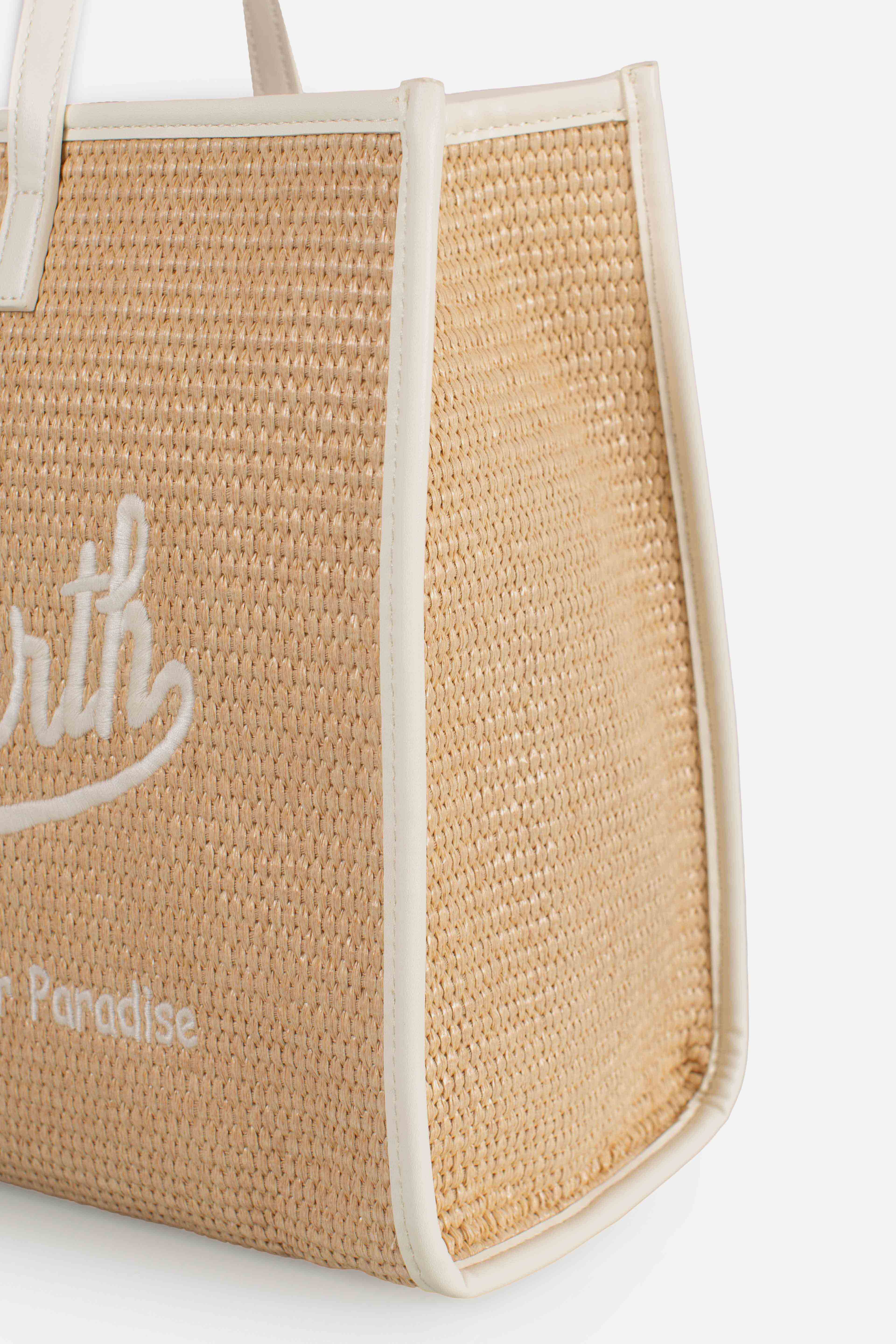 Borsa Vivian medium effetto paglia con logo bianco ricamato