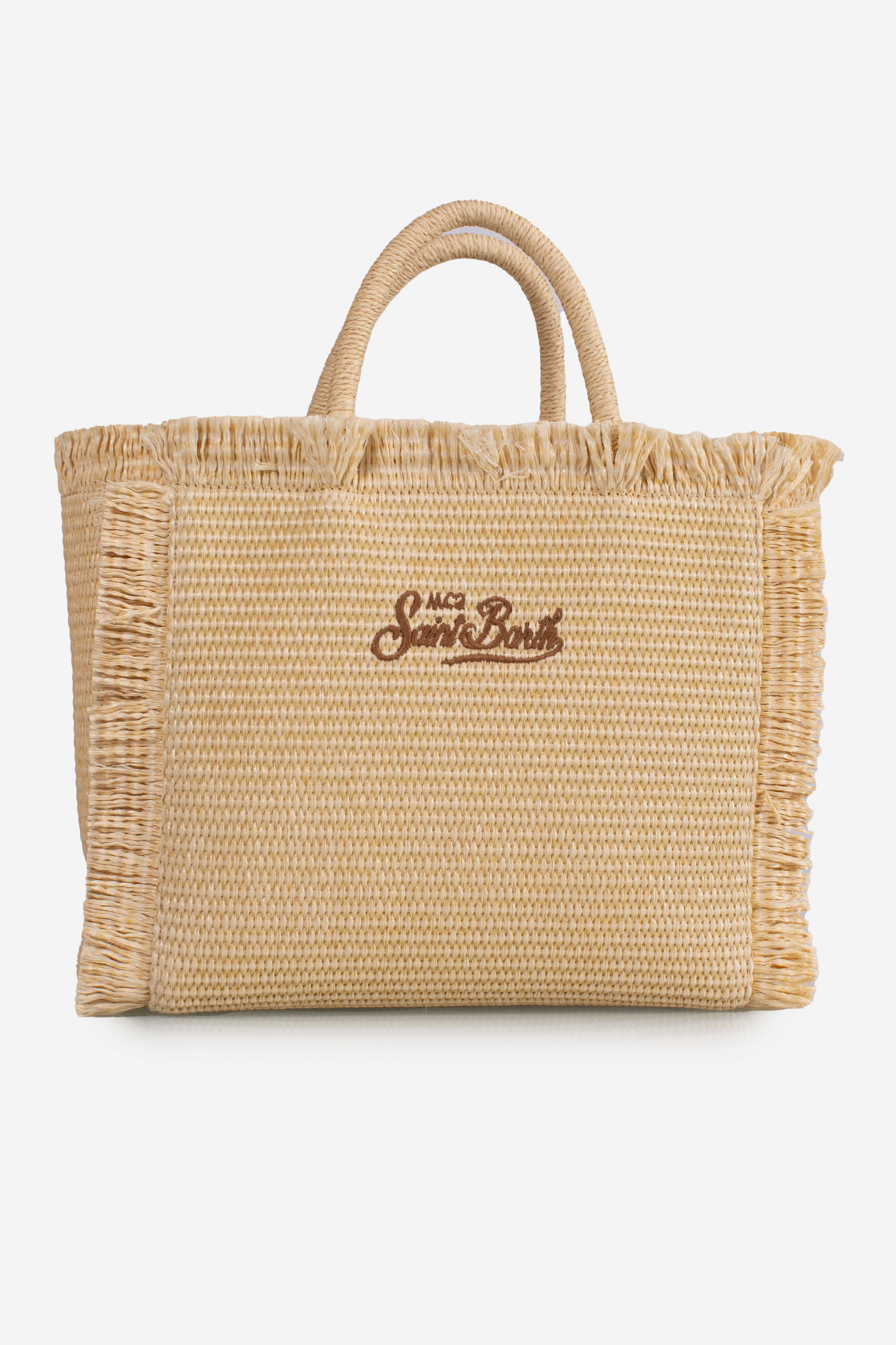 Borsa Colette effetto paglia con logo ricamato e decorazioni strass