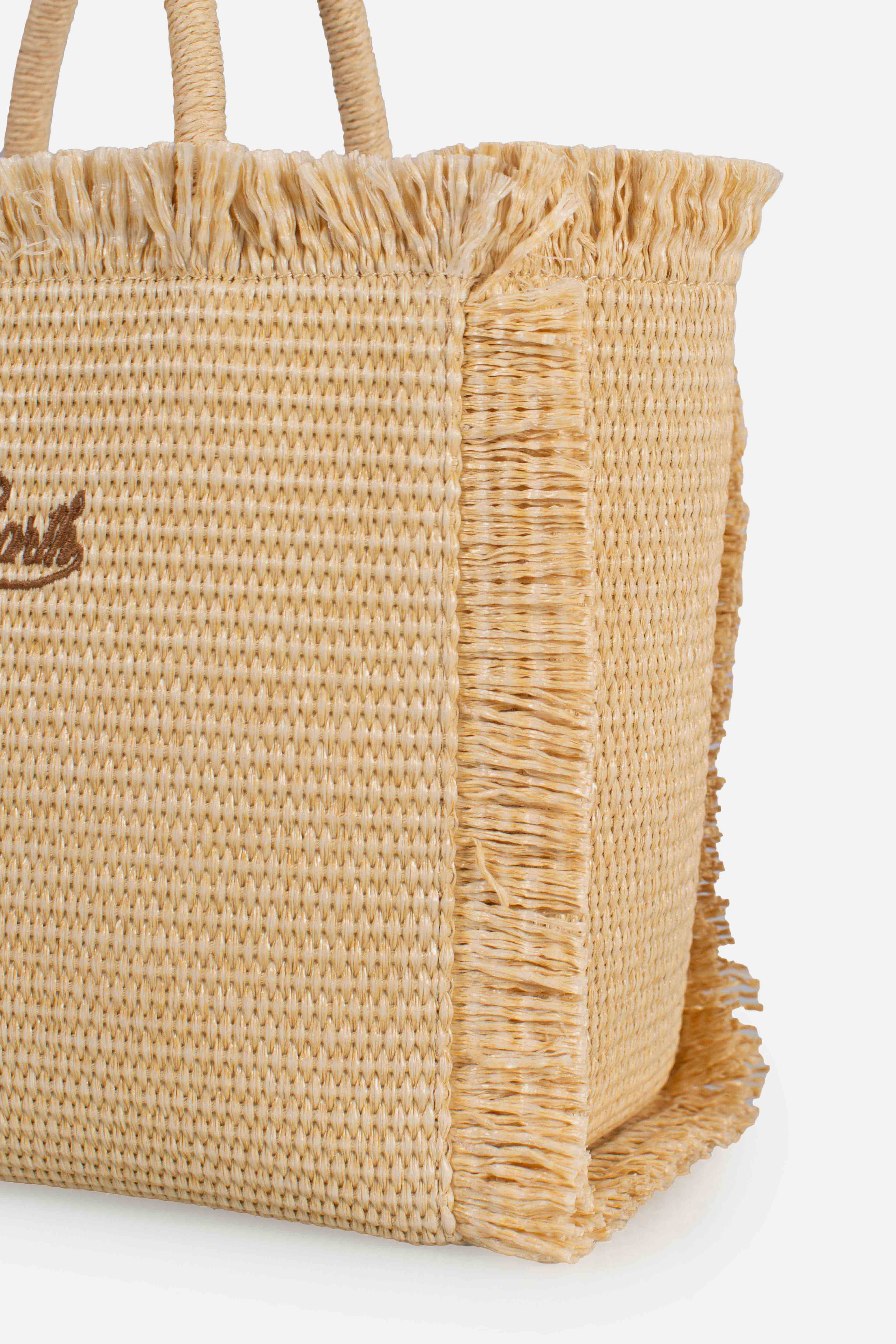 Borsa Colette effetto paglia con logo ricamato e decorazioni strass