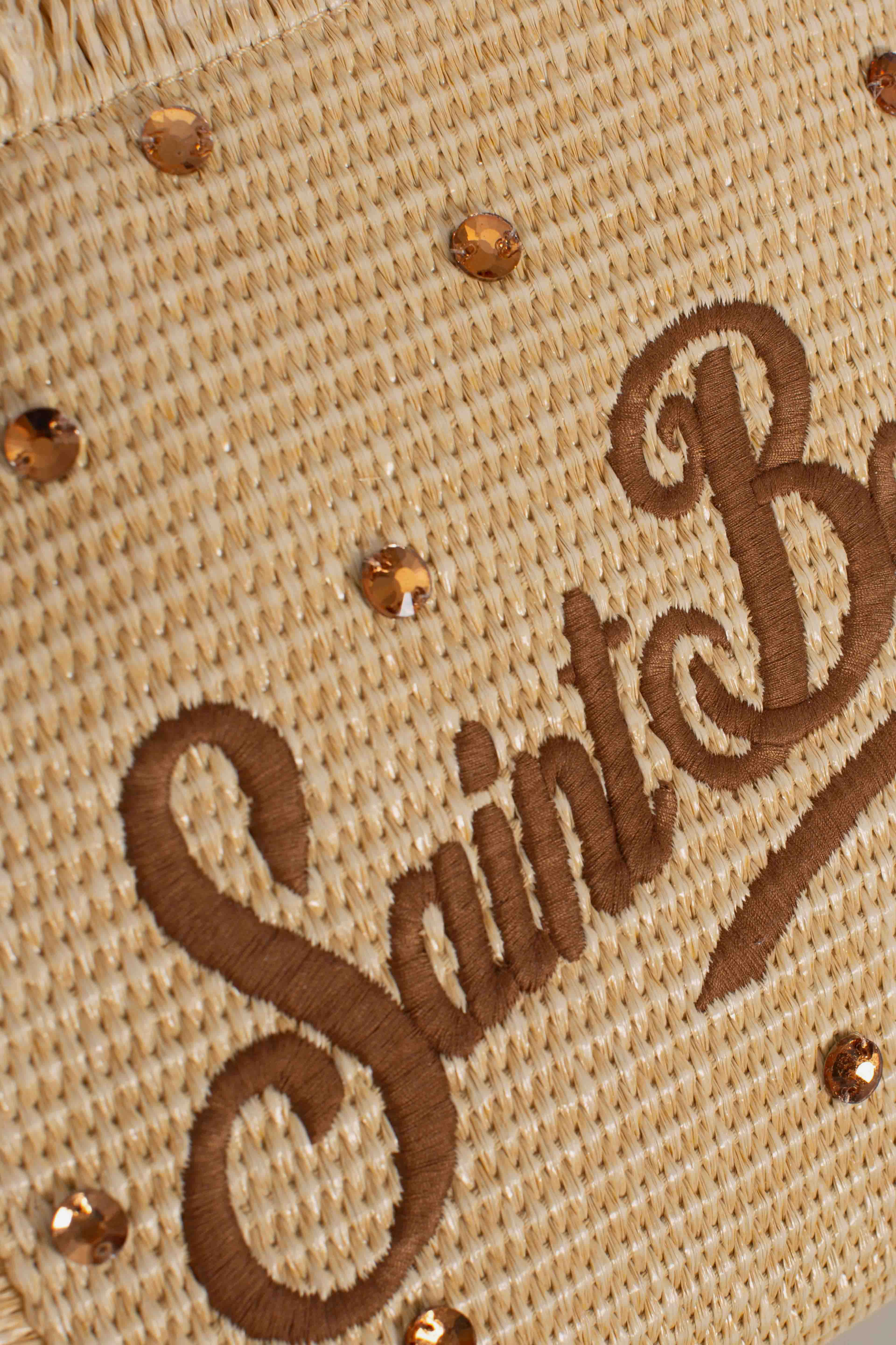 Borsa Colette effetto paglia con logo ricamato e decorazioni strass