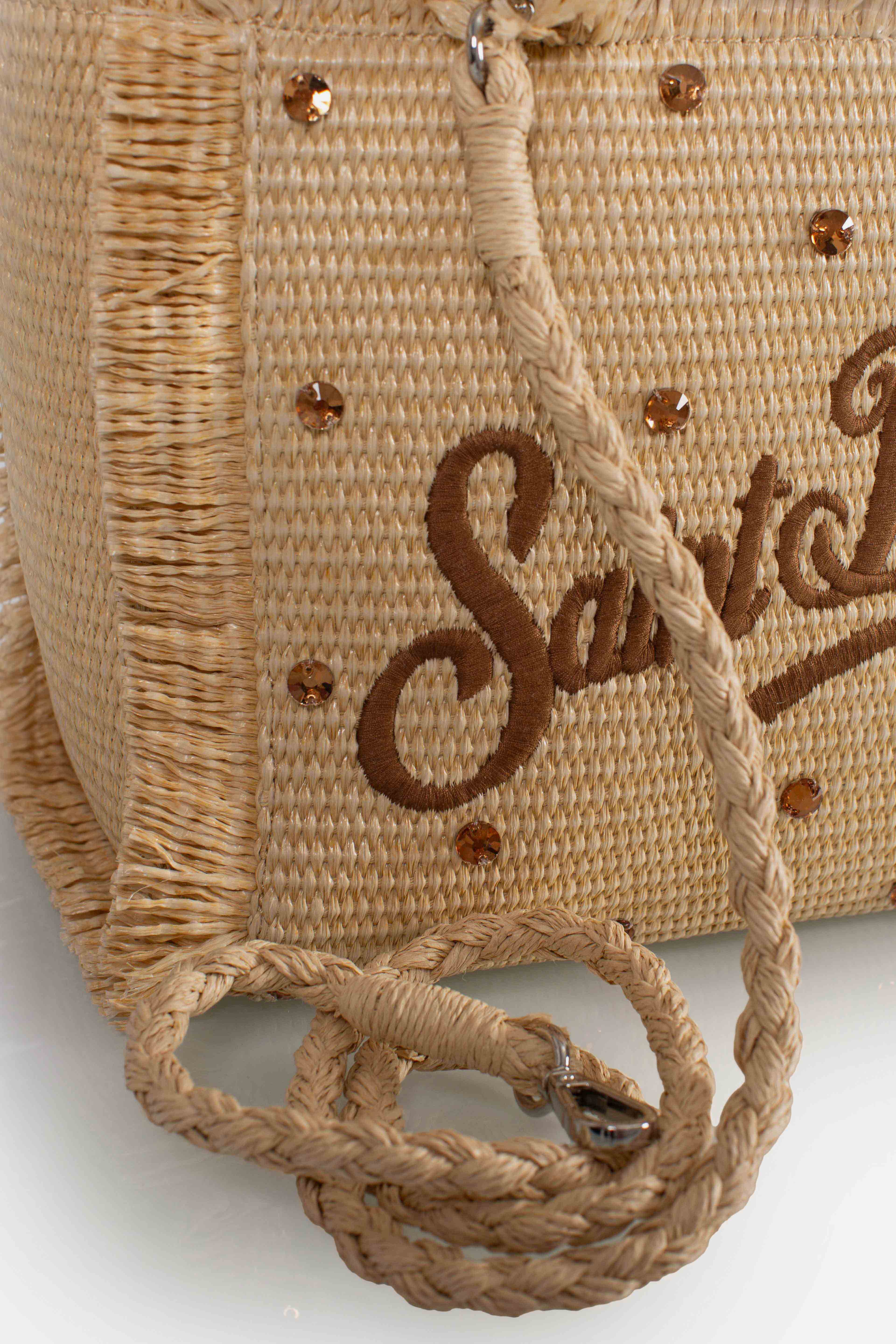 Borsa Colette effetto paglia con logo ricamato e decorazioni strass