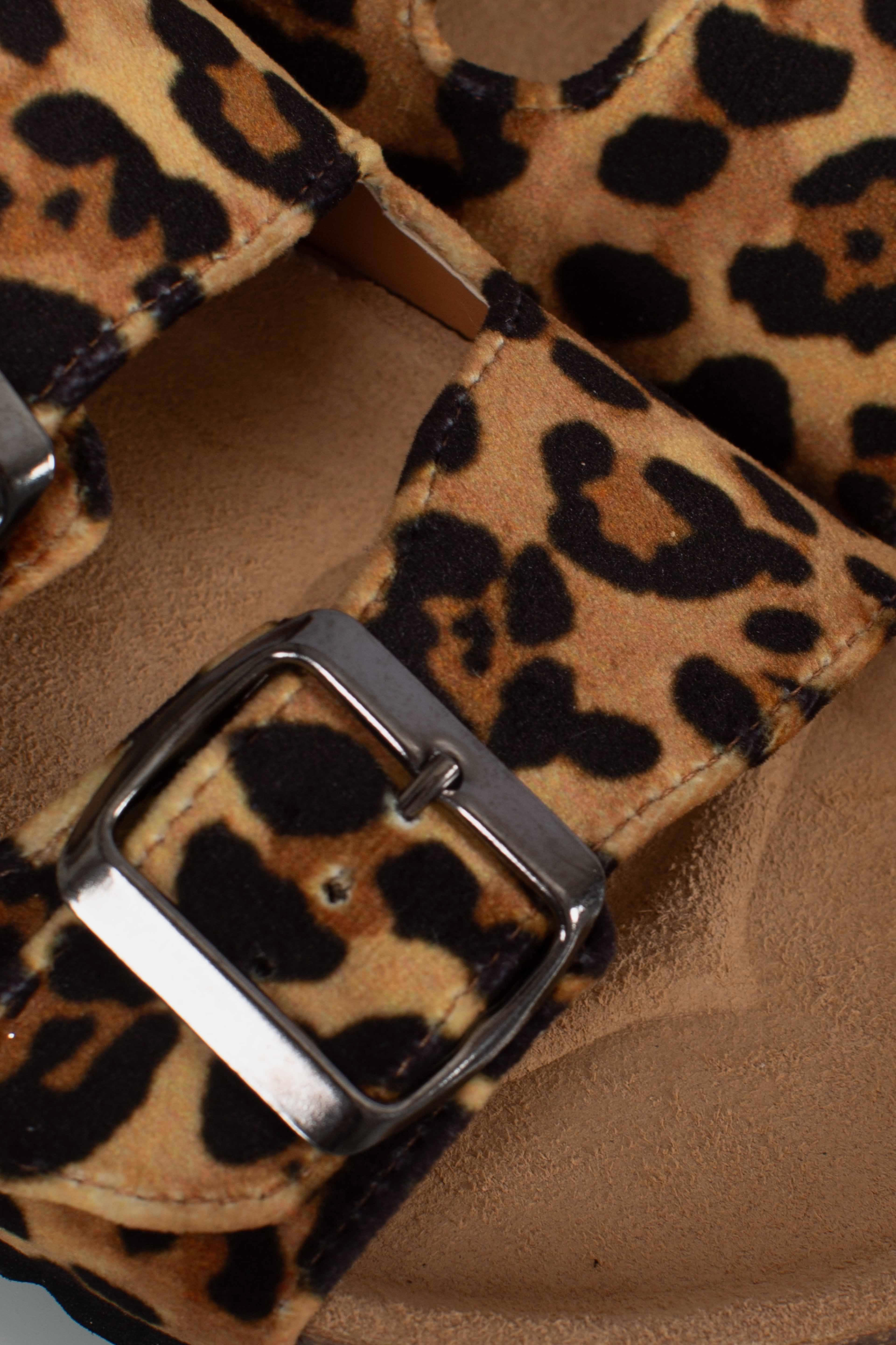 SANDALi CORK WITH STRAPS VELVET LEOPARD con doppia fibbia