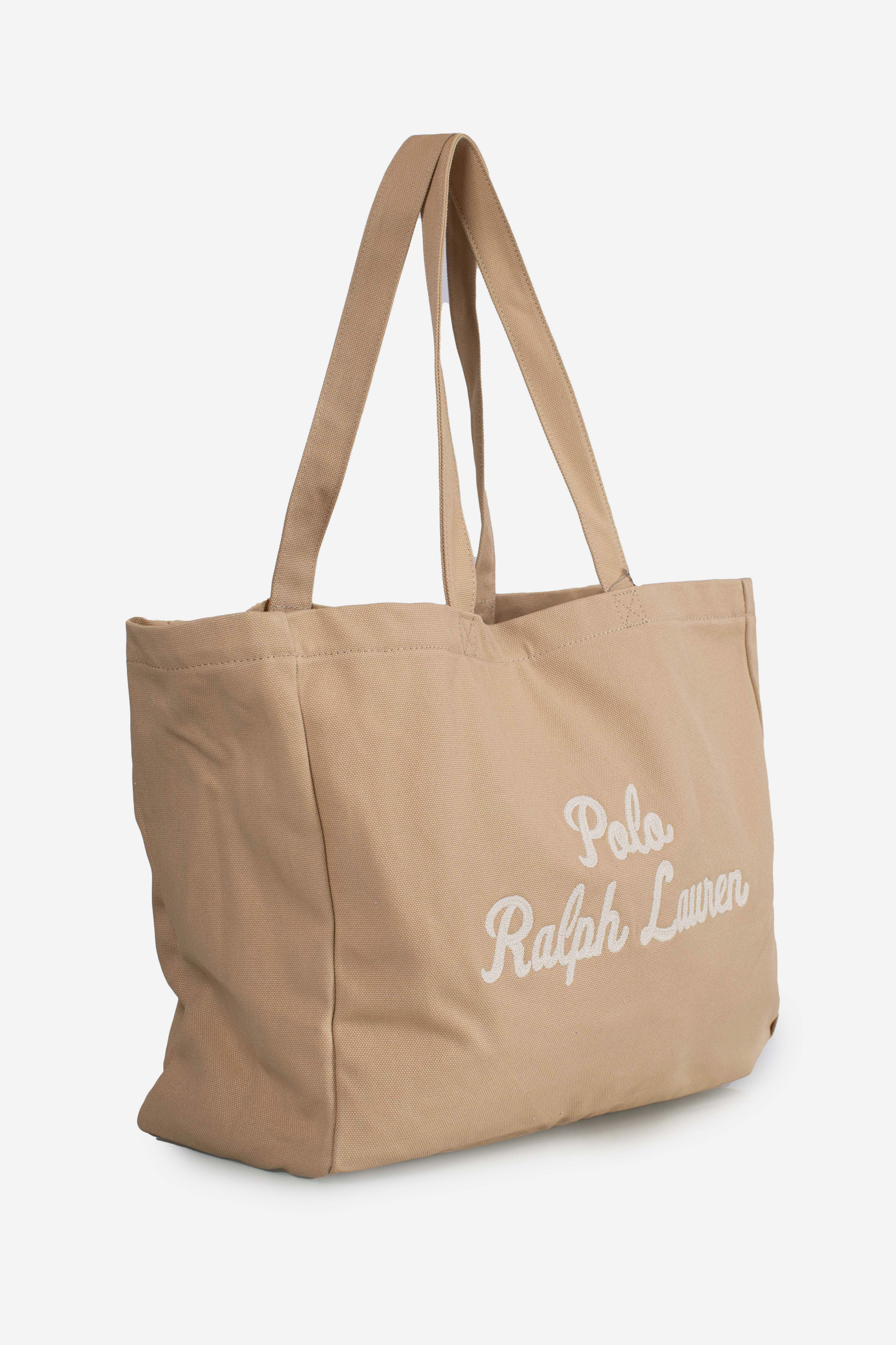 Borsa Tote in tela ricamata cafe tan
