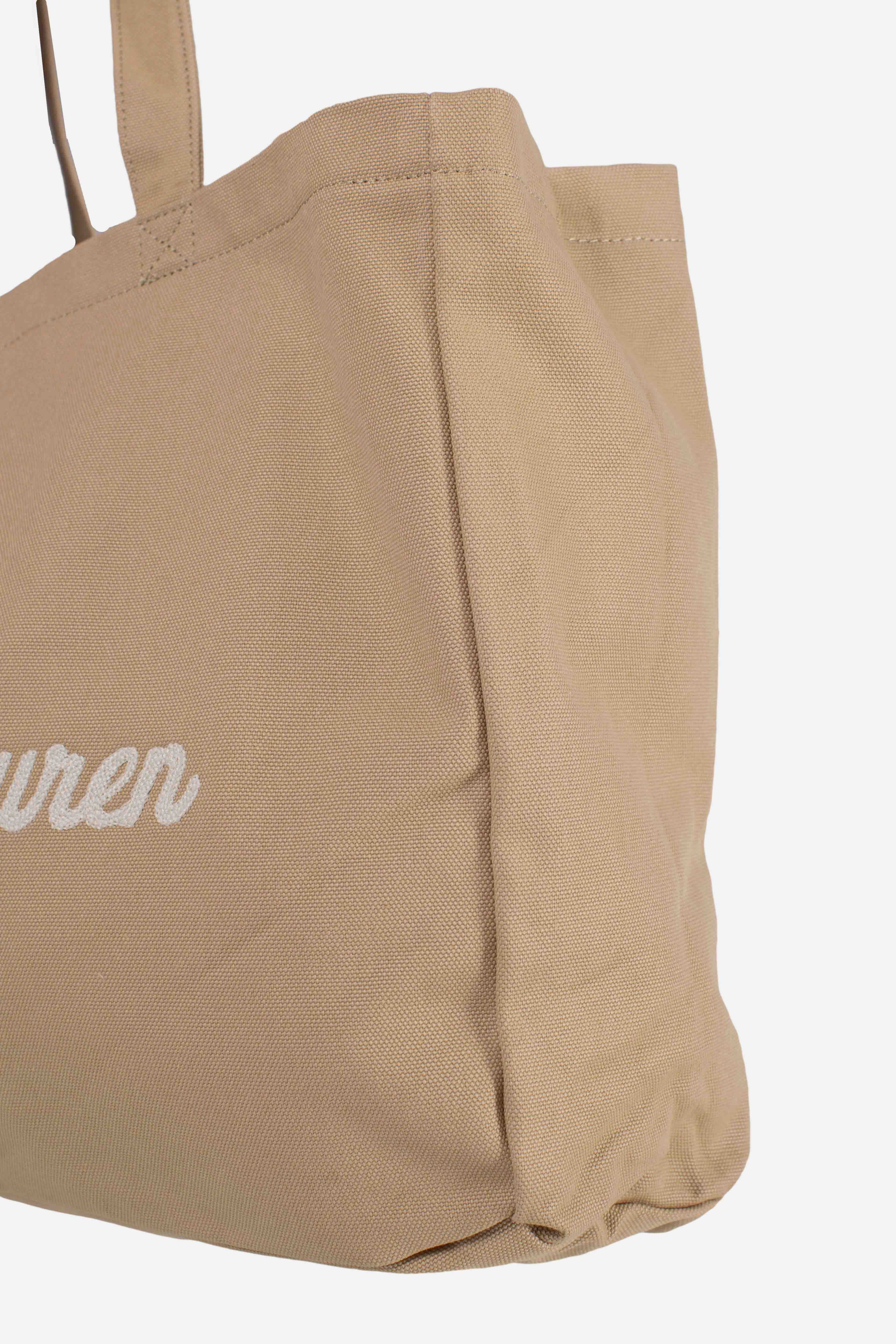 Borsa Tote in tela ricamata cafe tan