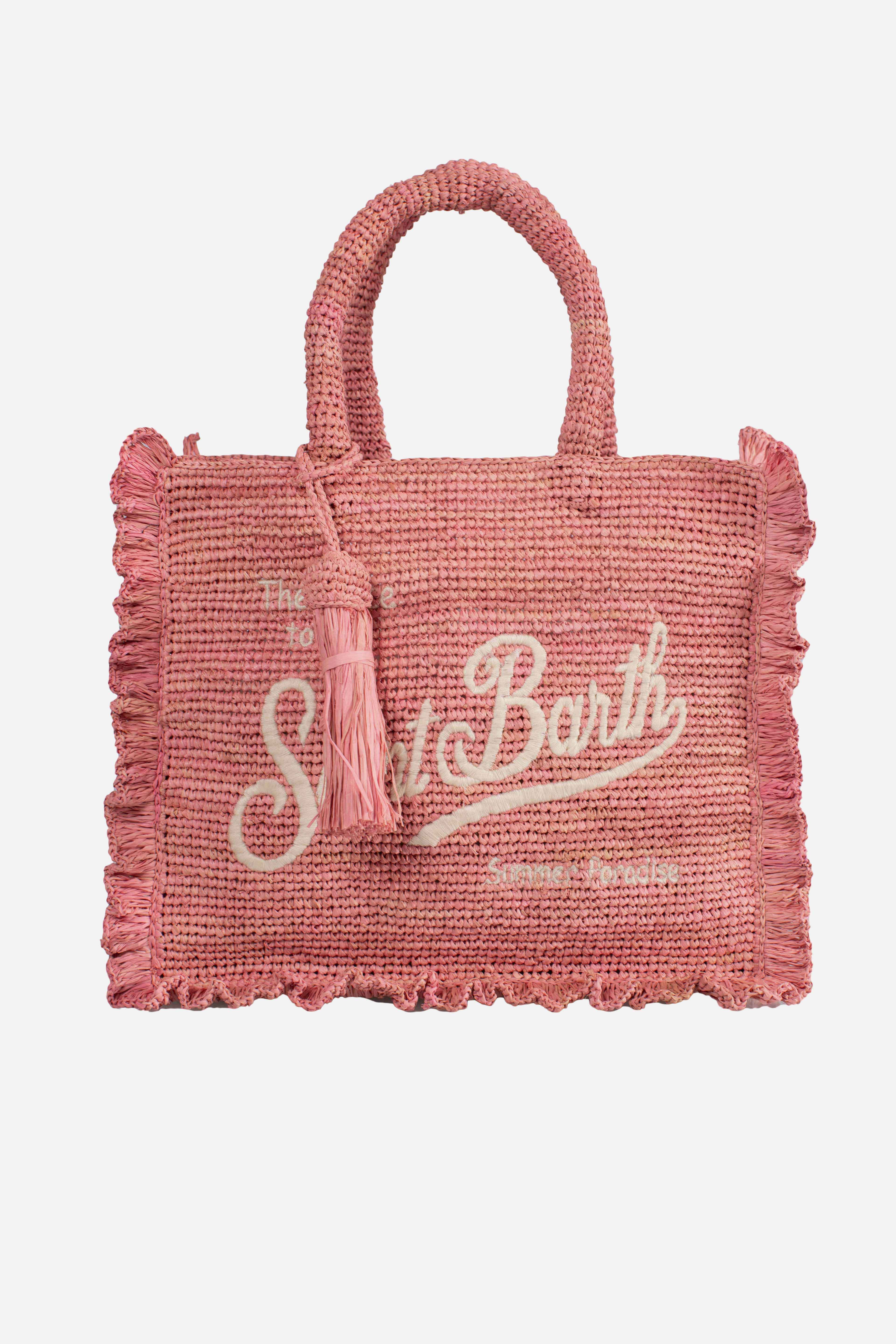 Borsa Volant medium in raffia con logo ricamato