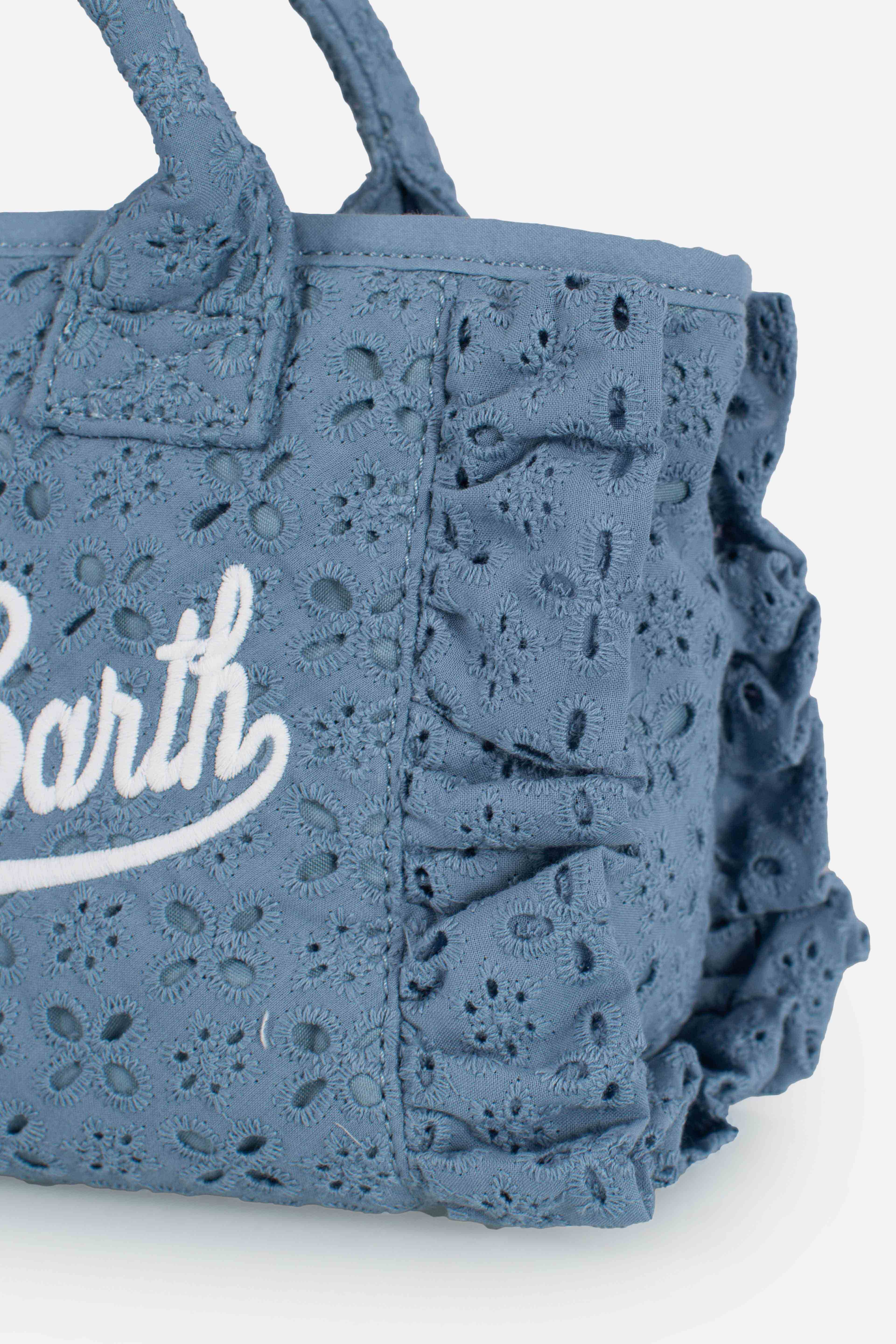 Borsa Vanity mini volant in cotone sangallo azzurra