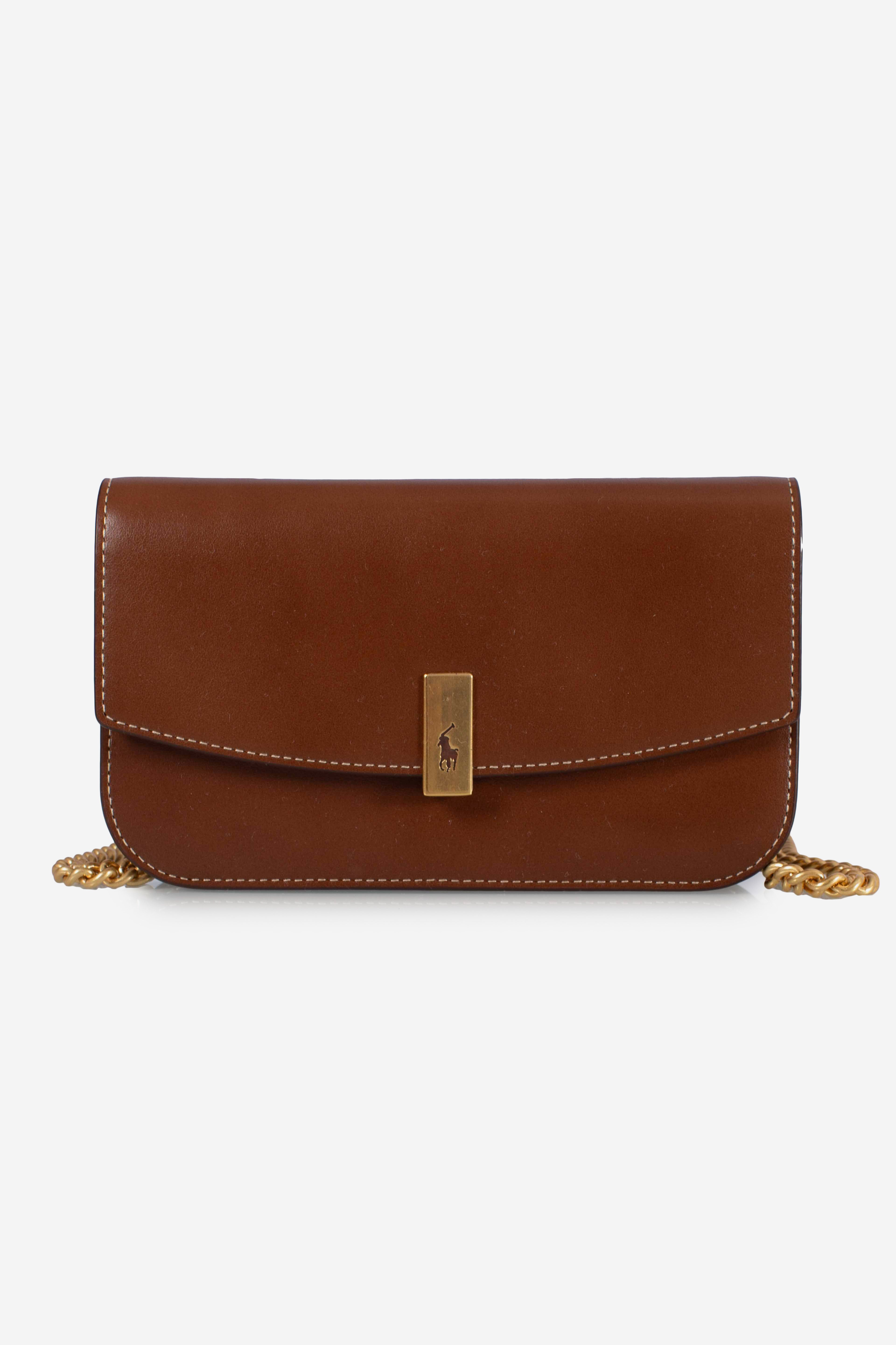 Portafoglio e borsa Polo ID in pelle con catena brown