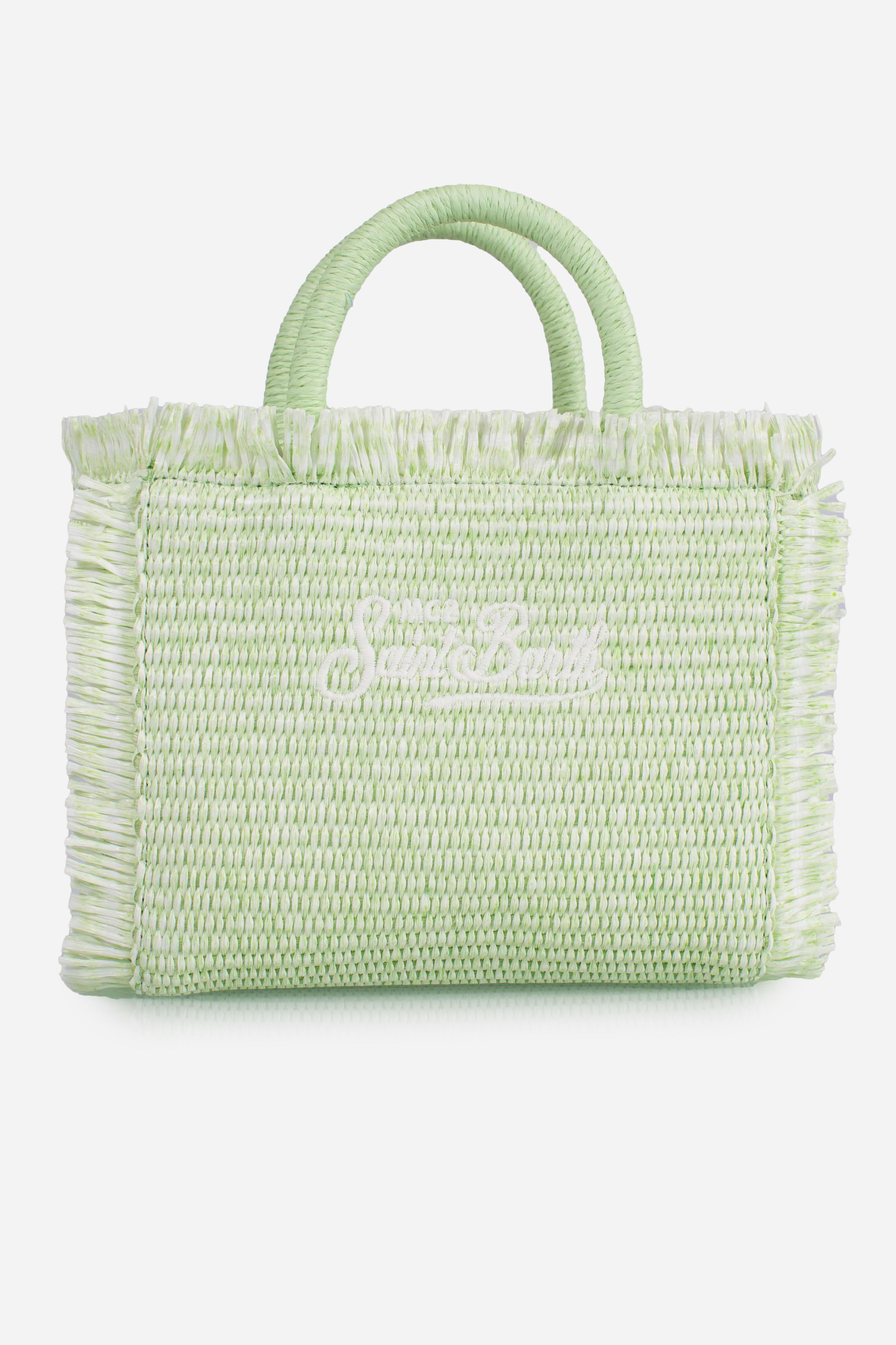 Borsa Mini Vanity verde effetto paglia