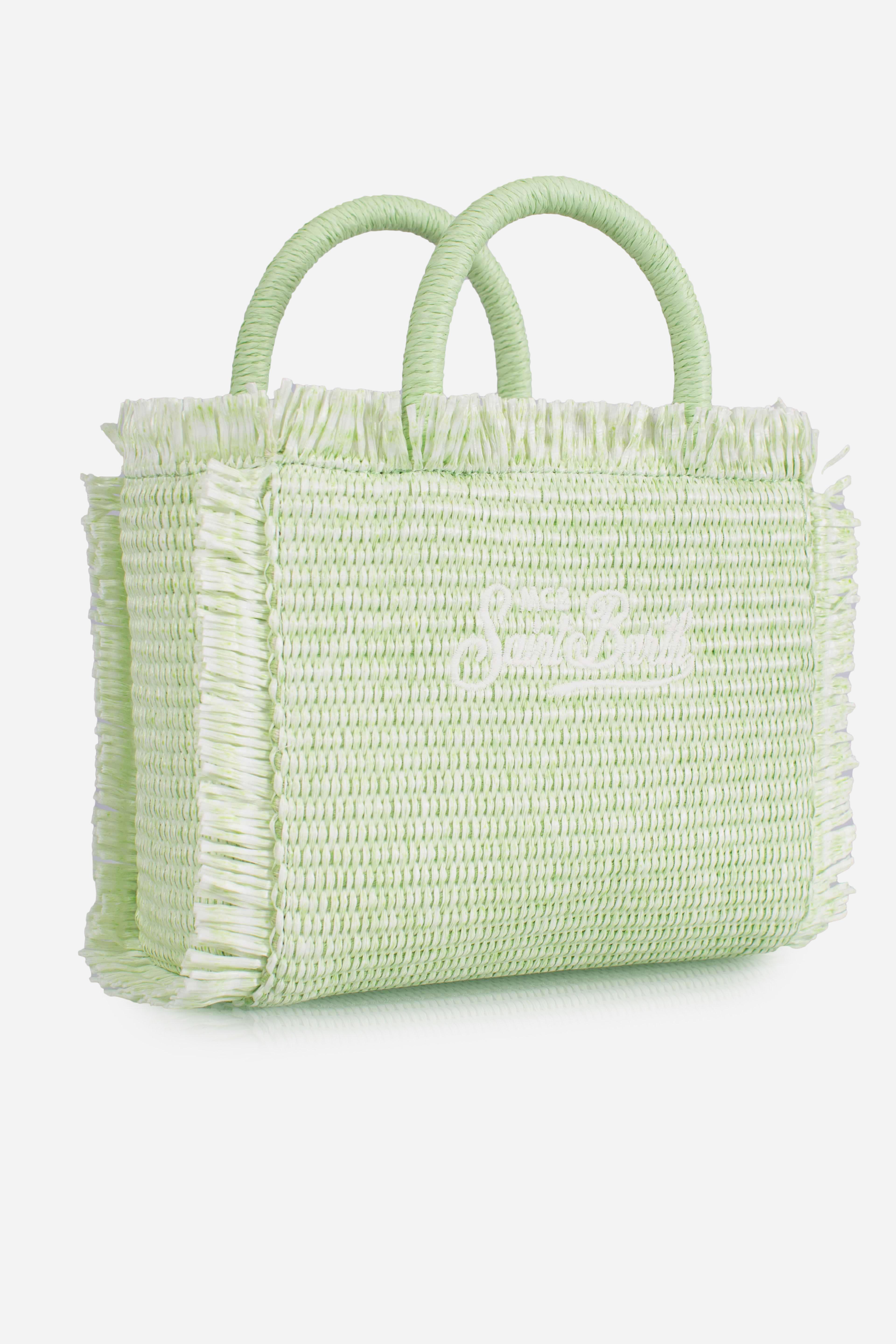 Borsa Mini Vanity verde effetto paglia