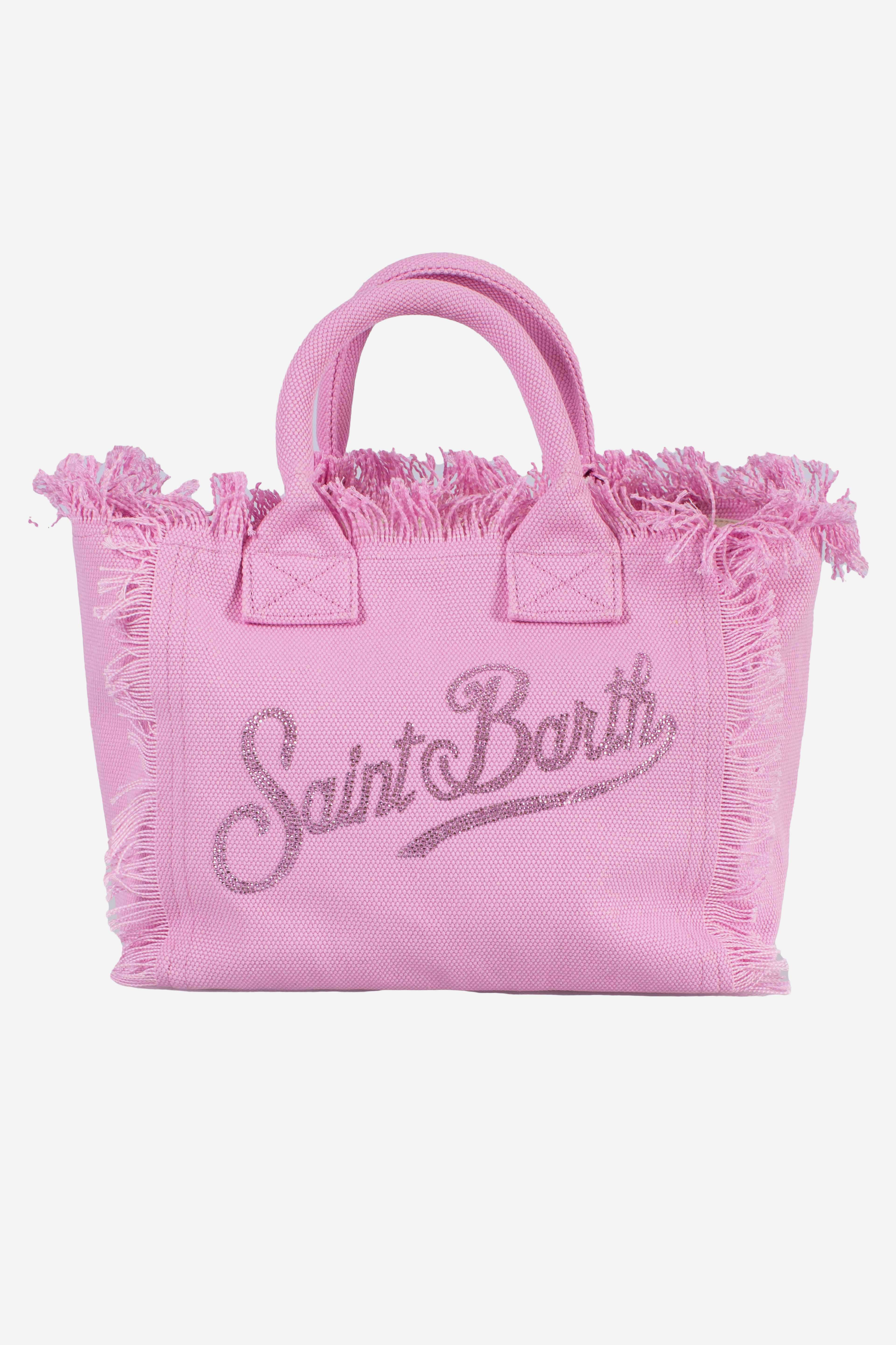 Borsa Colette in canvas rosa con logo in strass