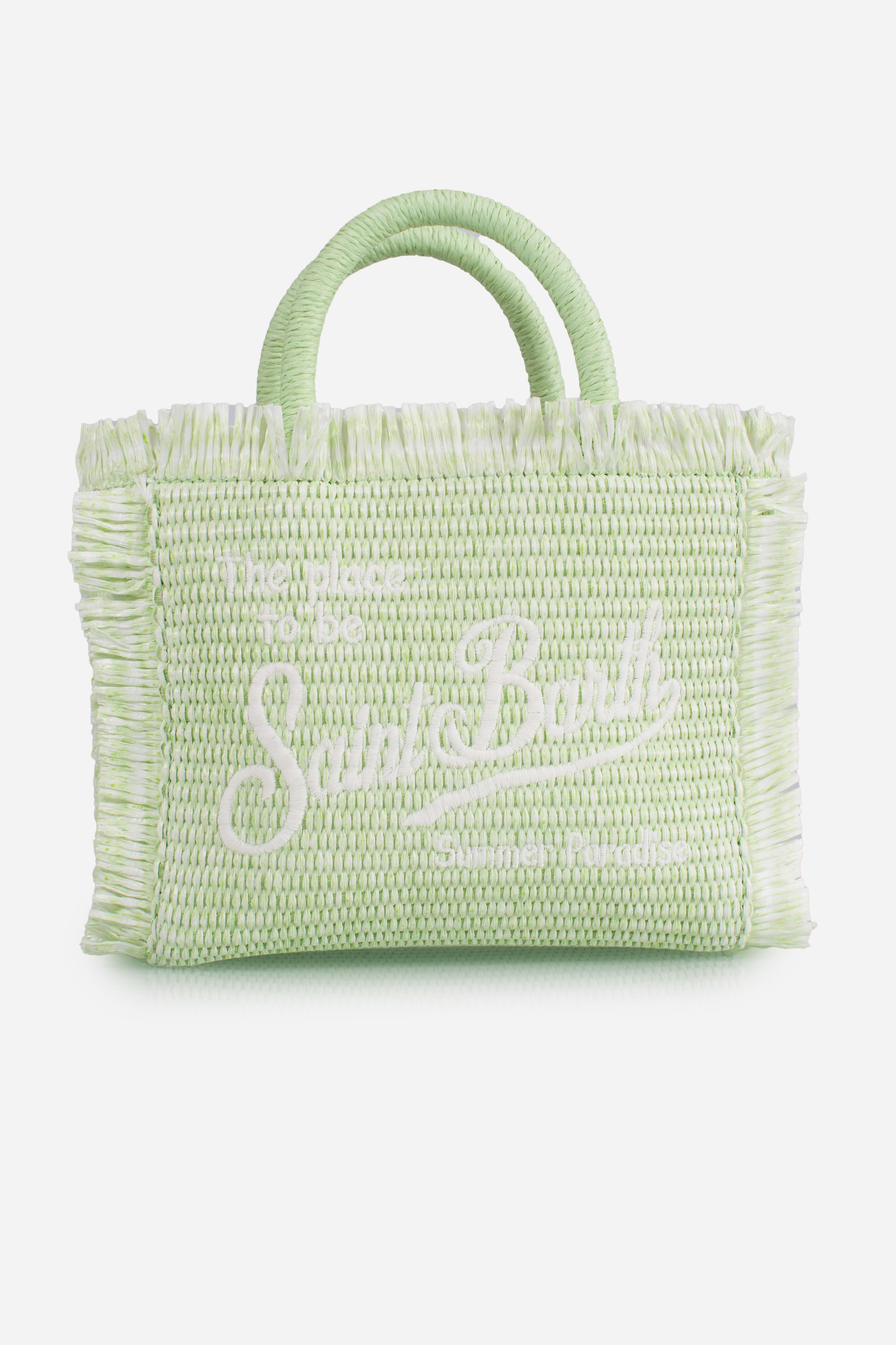 Borsa Mini Vanity verde effetto paglia