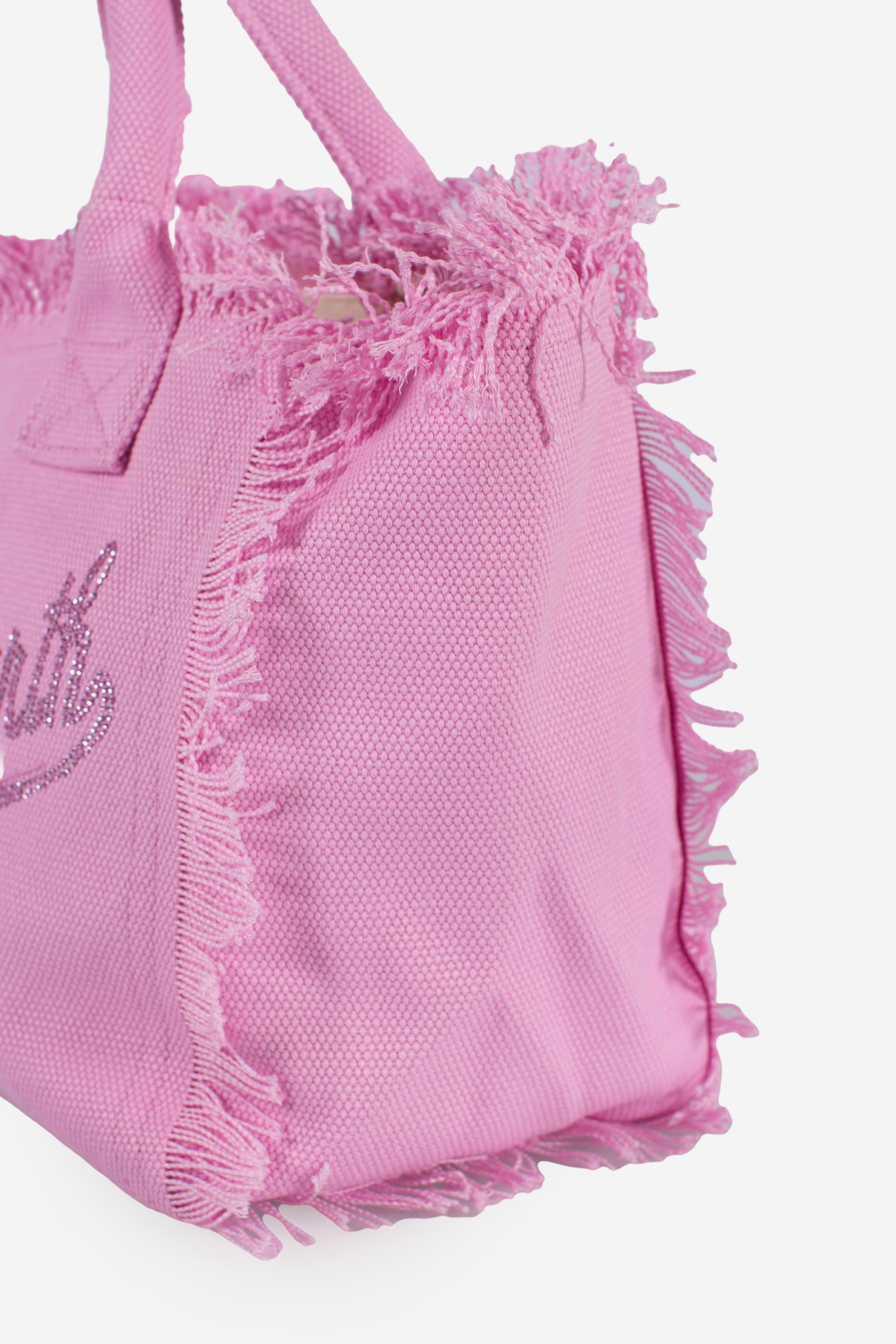 Borsa Colette in canvas rosa con logo in strass