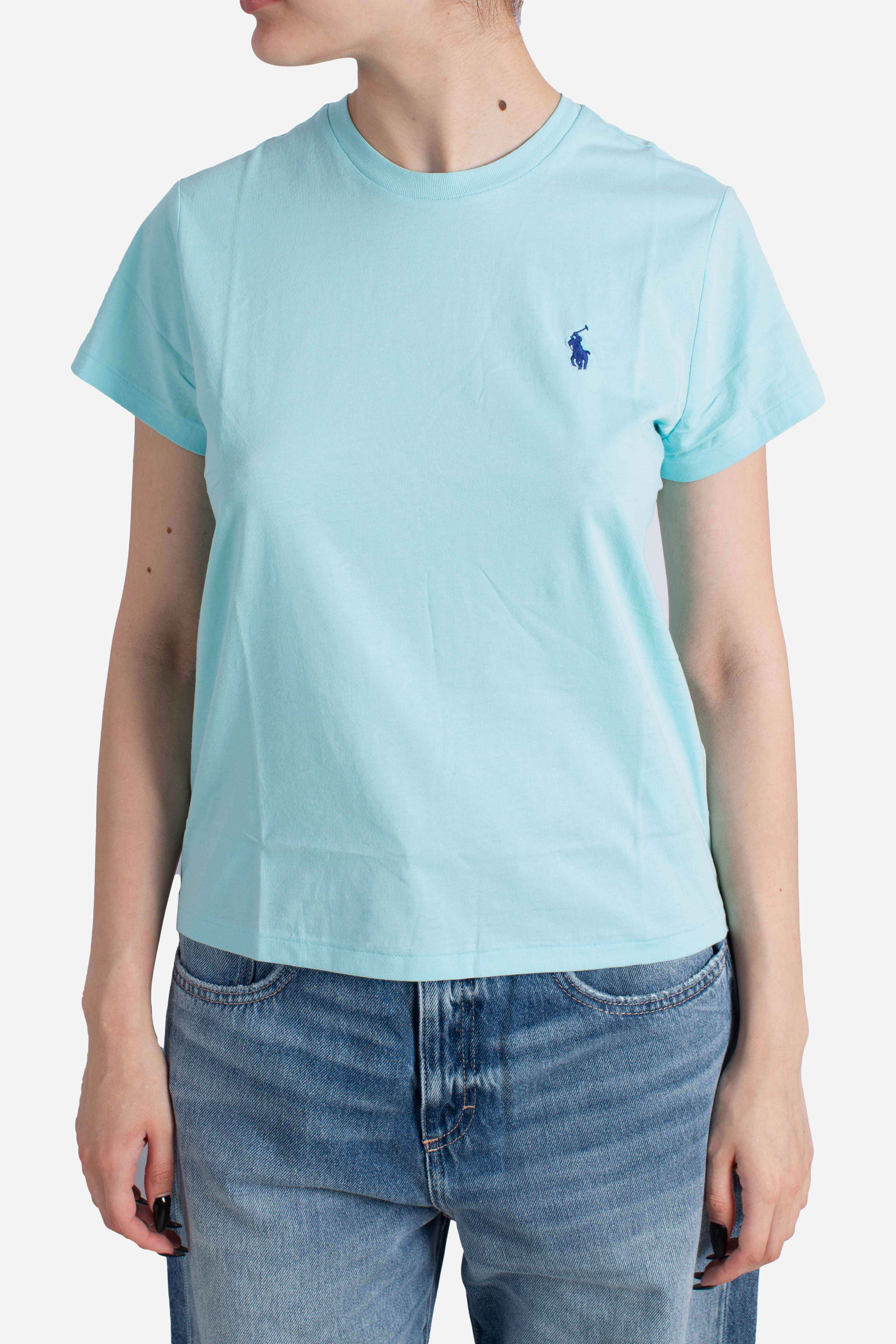 Maglietta girocollo in jersey di cotone celeste