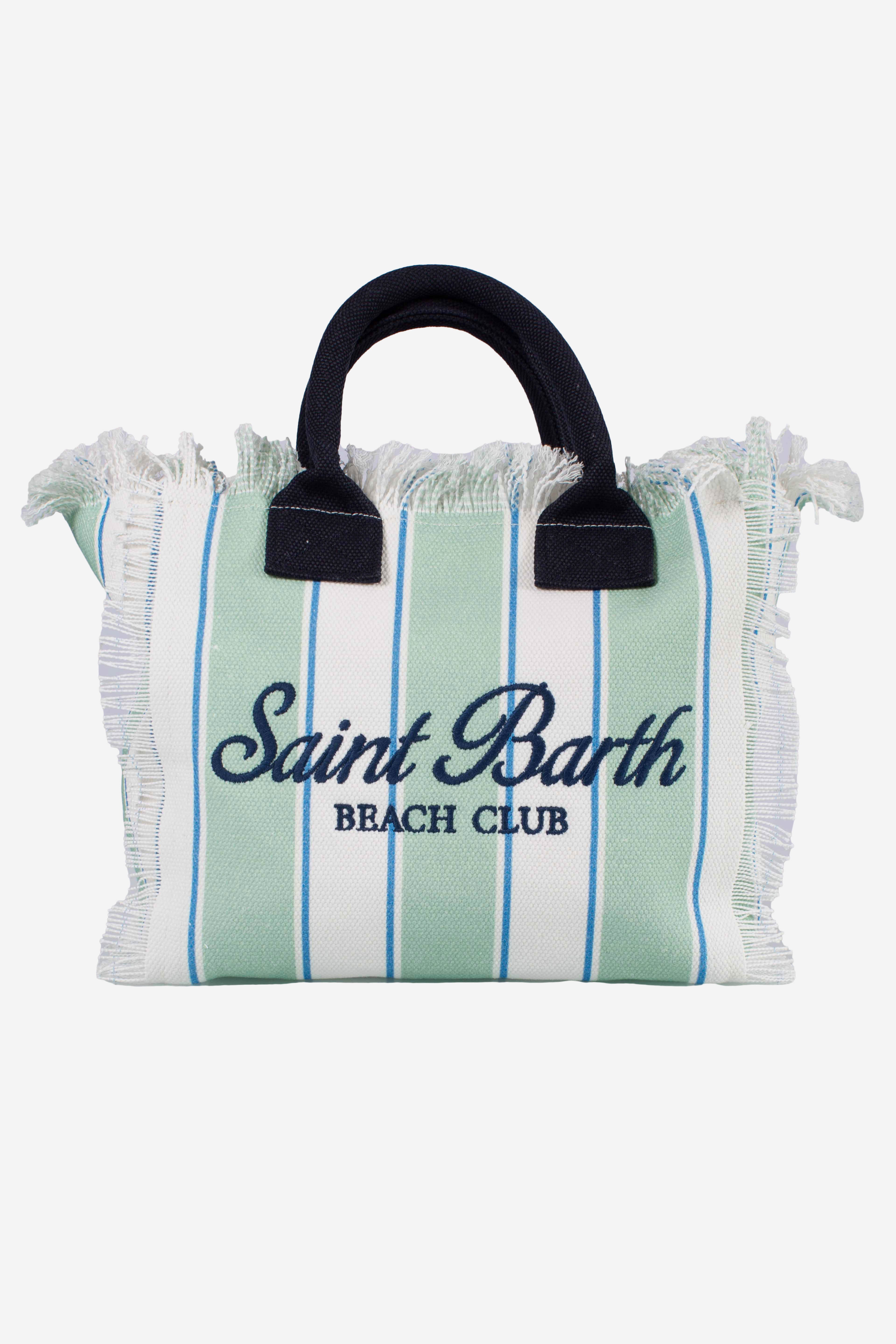 Borsa Colette in canvas a righe verdi con logo ricamato