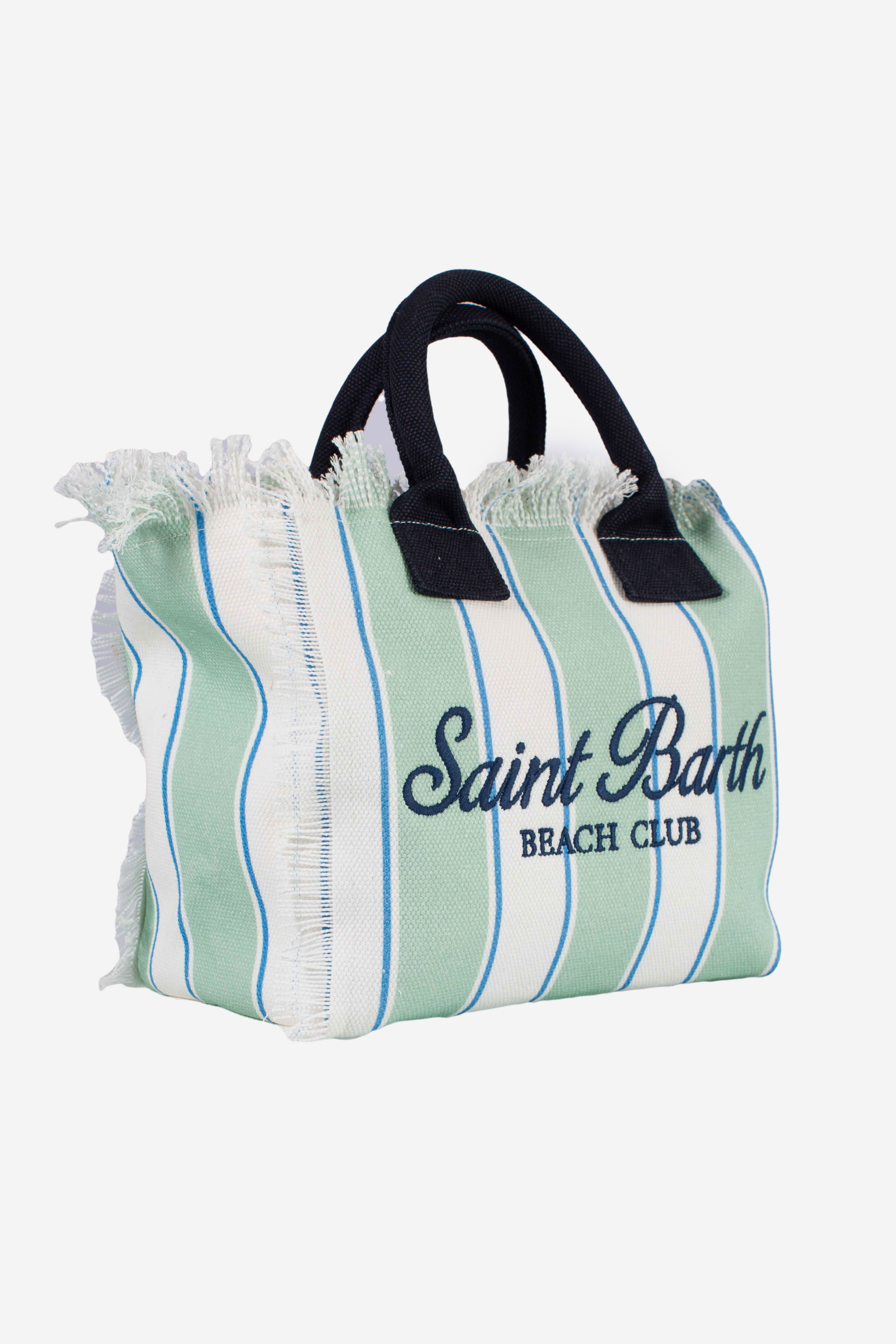 Borsa Colette in canvas a righe verdi con logo ricamato