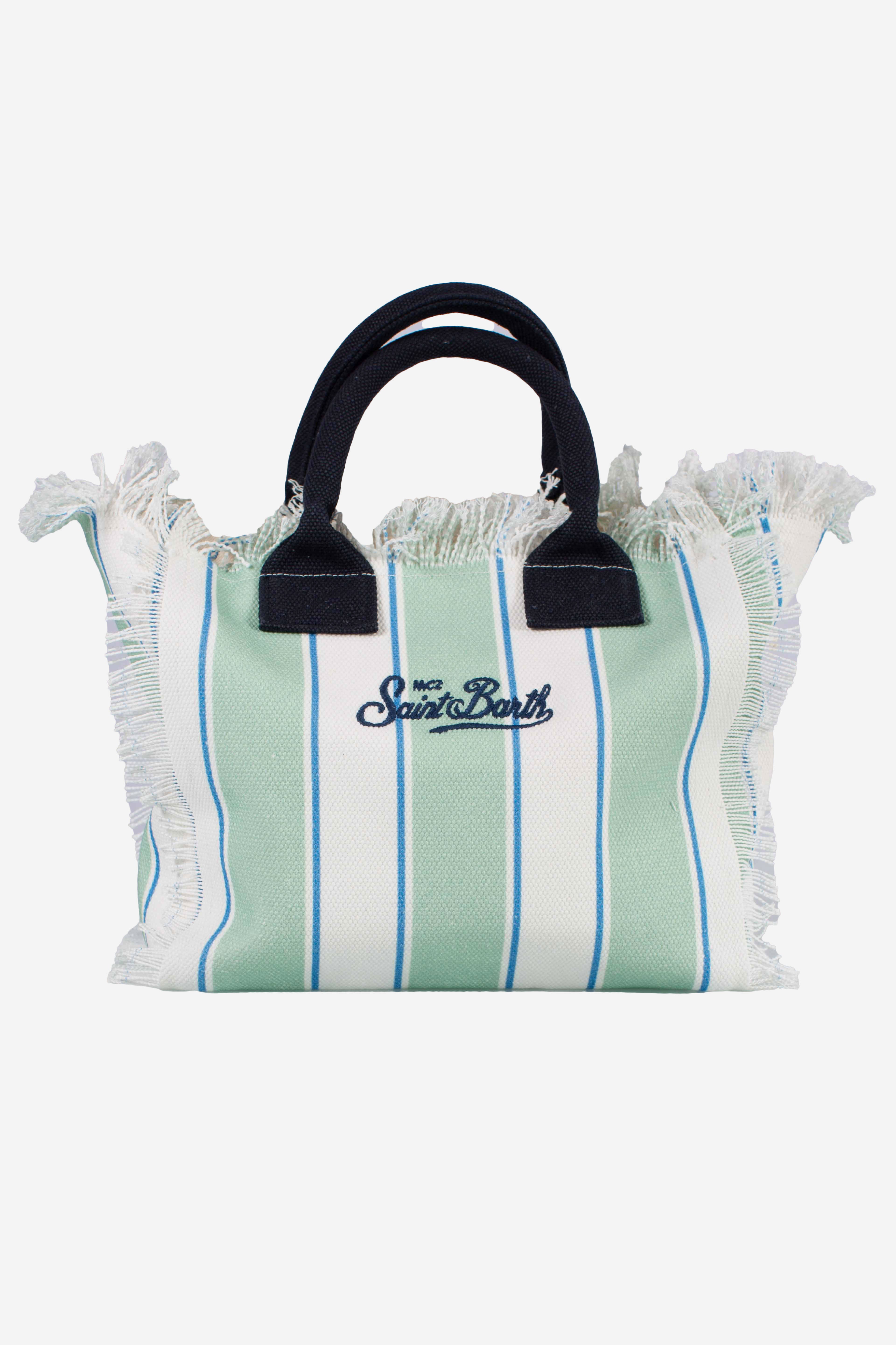 Borsa Colette in canvas a righe verdi con logo ricamato