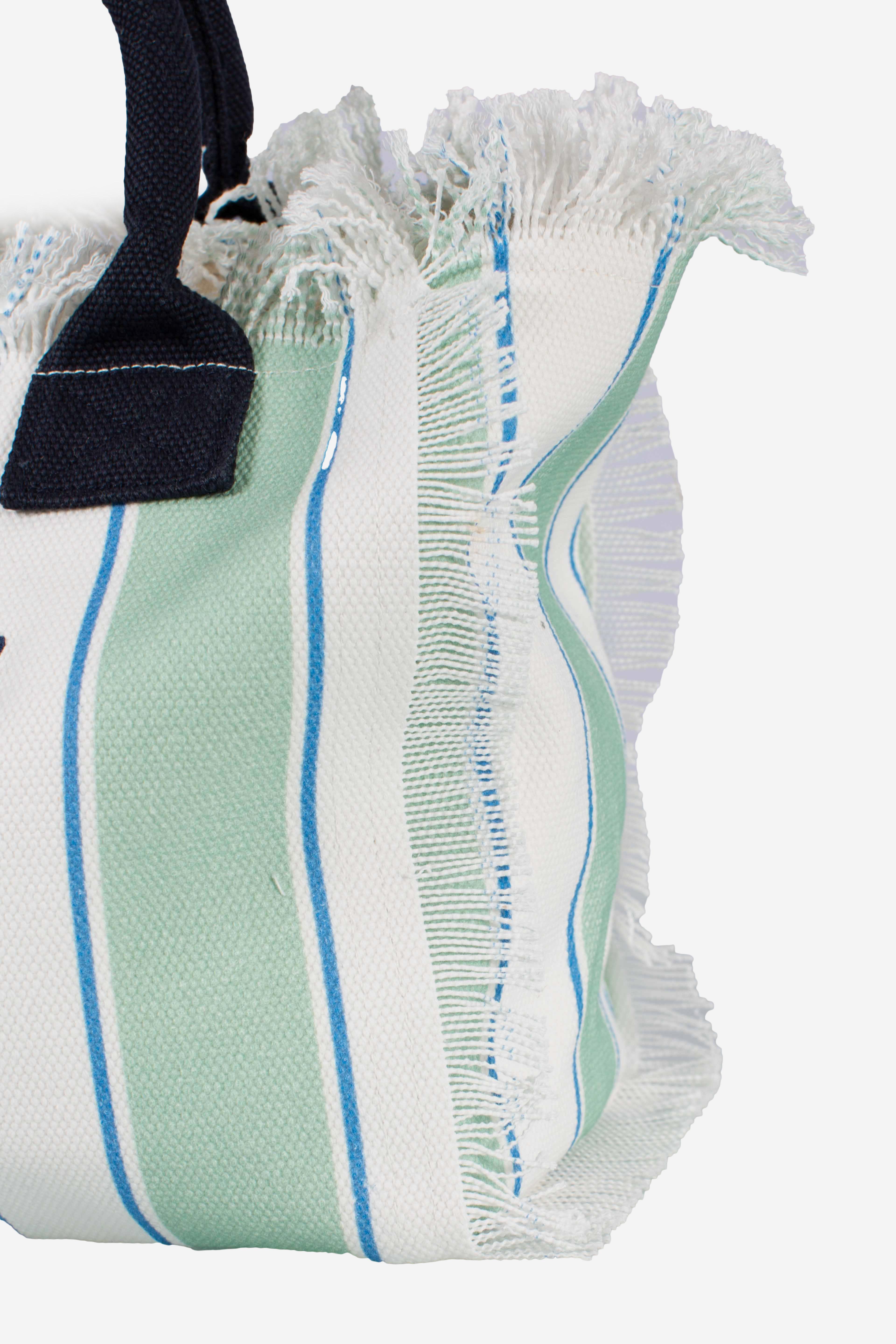 Borsa Colette in canvas a righe verdi con logo ricamato