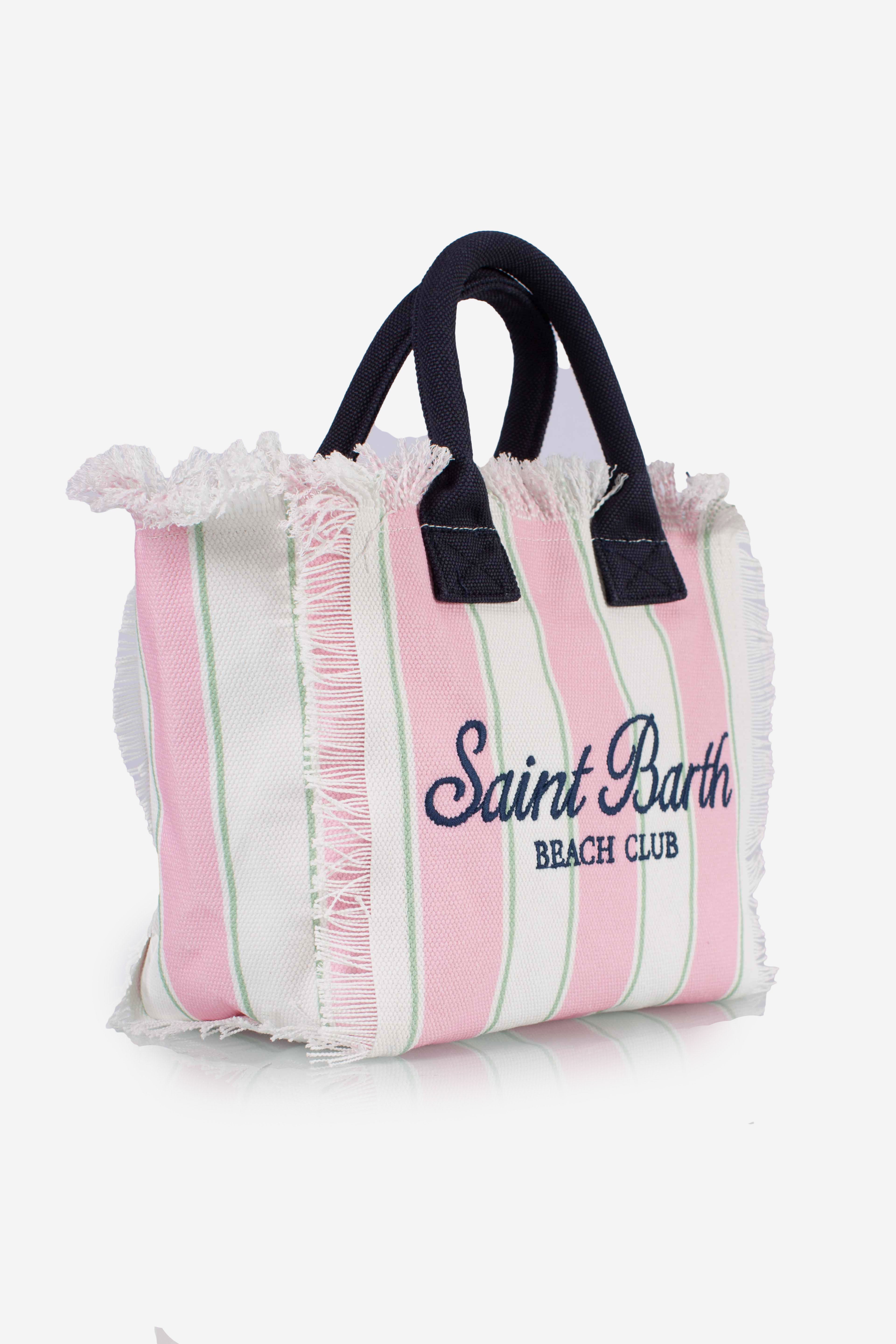 Borsa Colette in canvas a righe verdi con logo ricamato