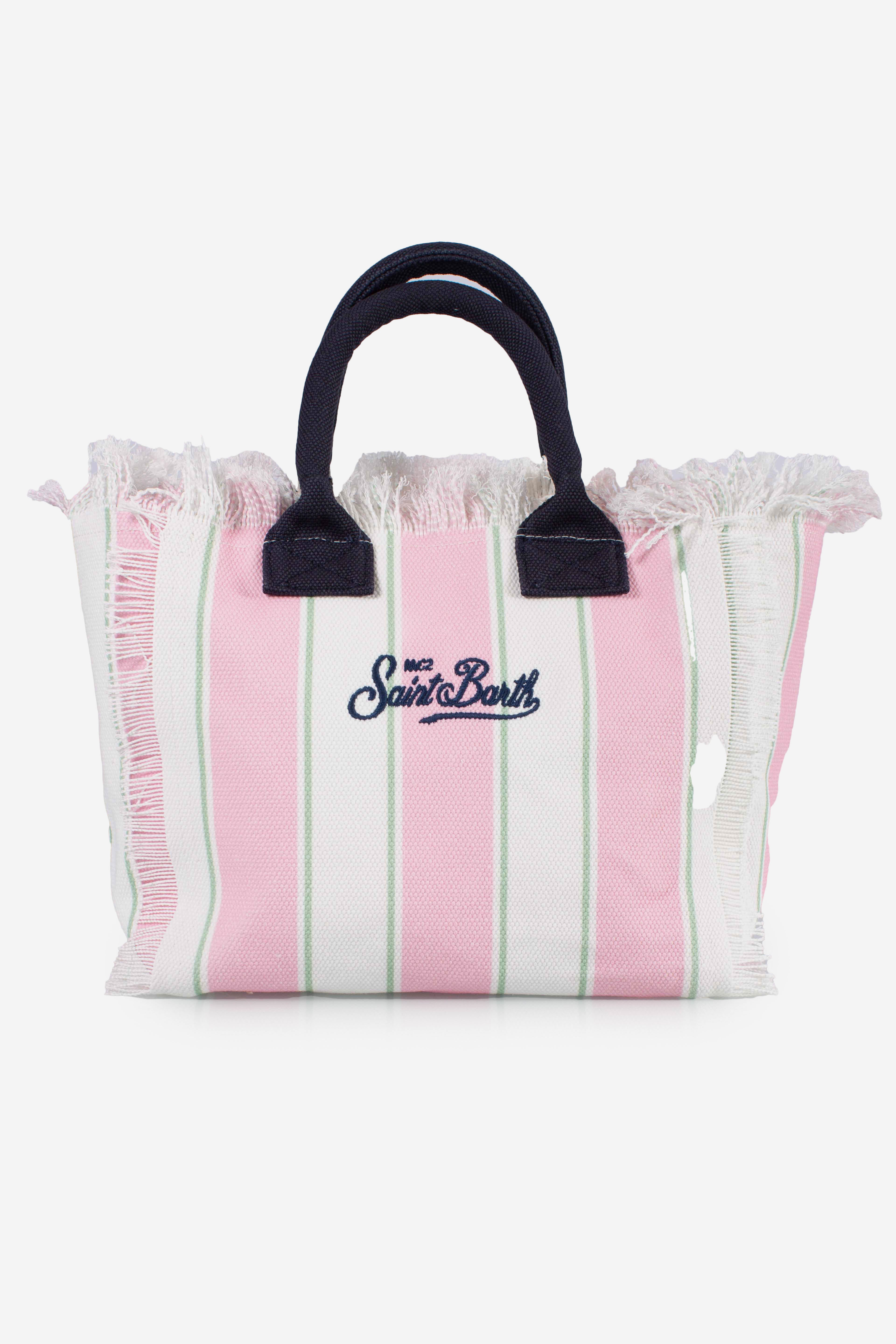 Borsa Colette in canvas a righe verdi con logo ricamato