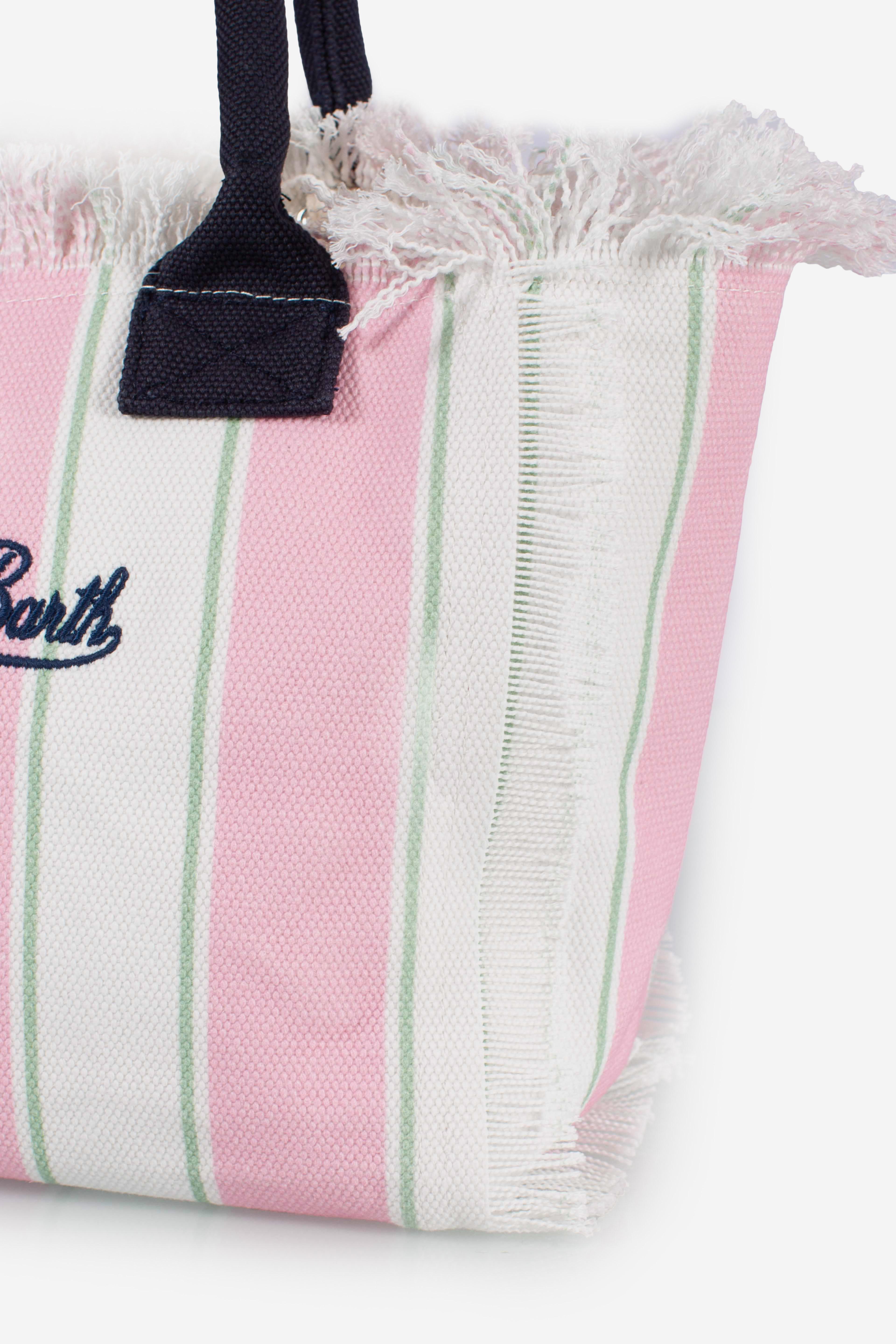 Borsa Colette in canvas a righe verdi con logo ricamato