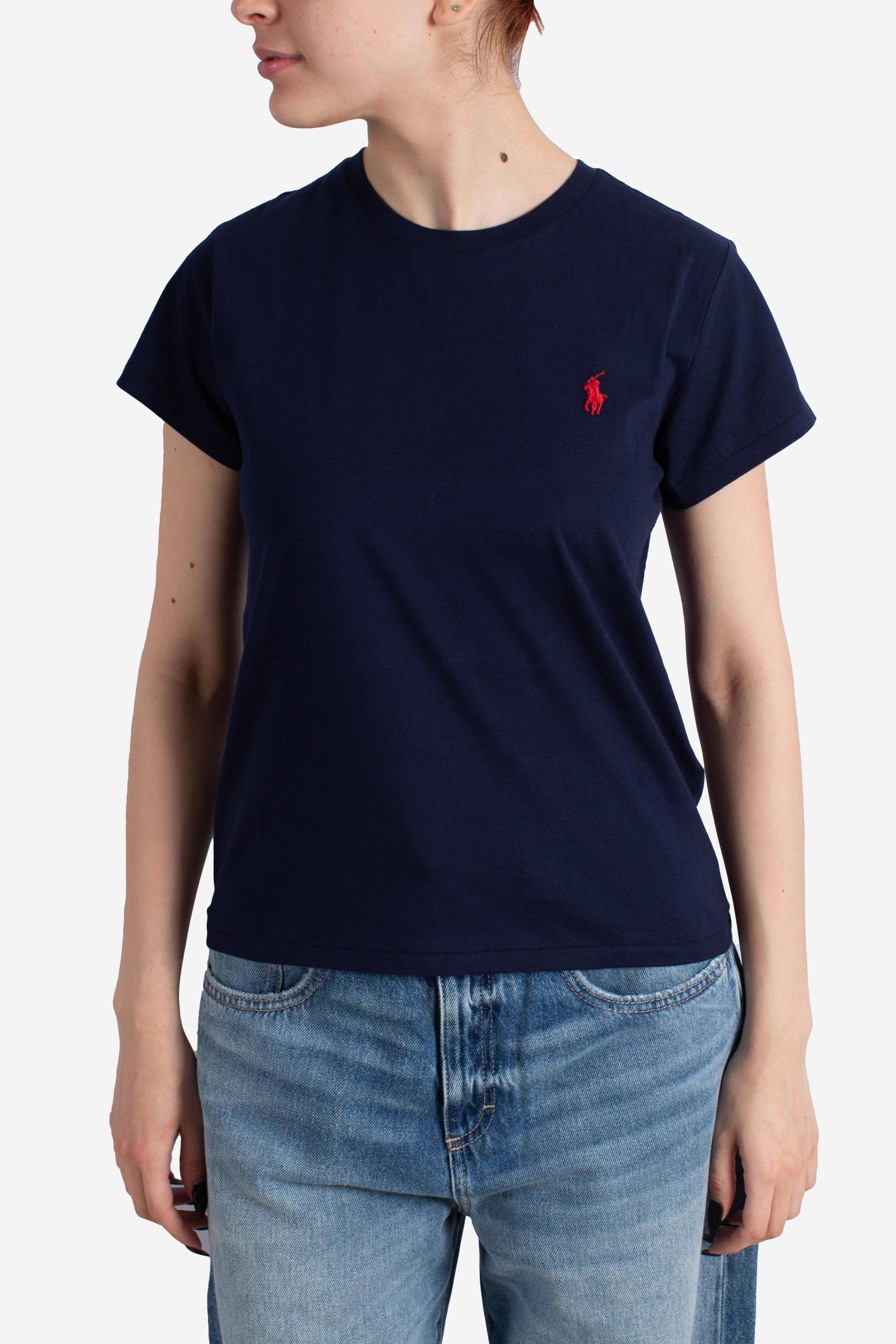 Maglietta girocollo in jersey di cotone newport navy