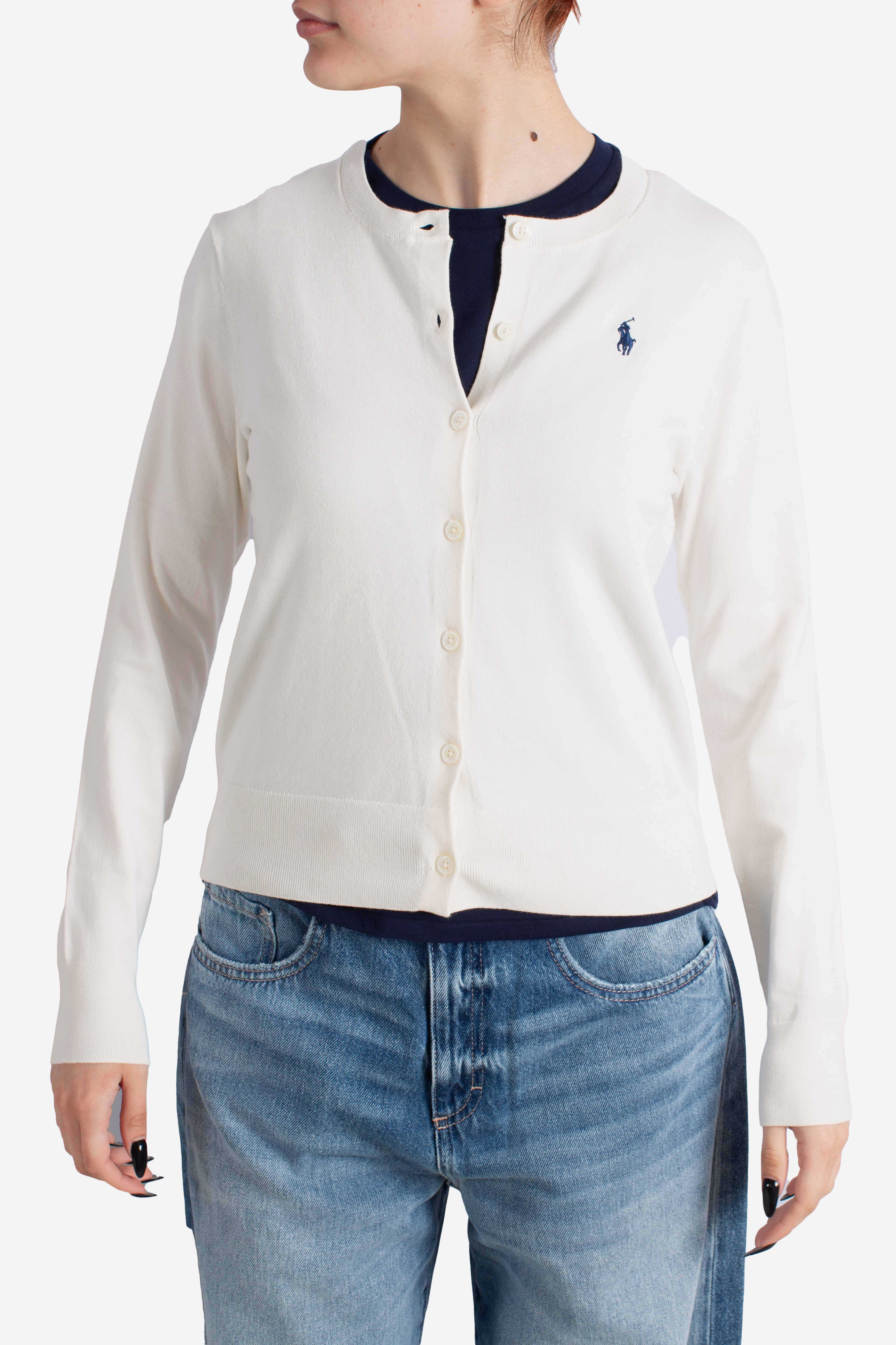 Cardigan girocollo in misto cotone elasticizzato cream