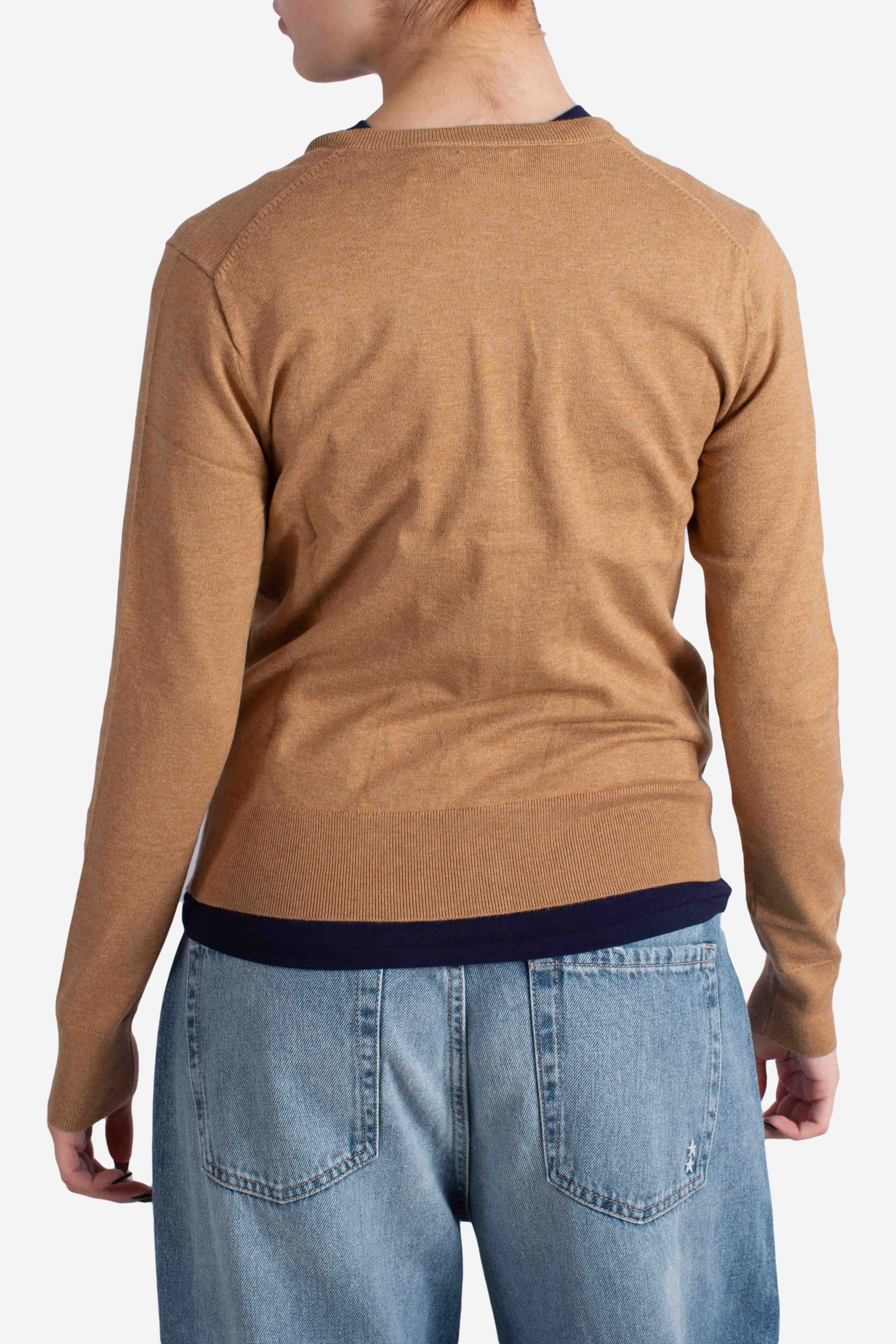 Cardigan girocollo in misto cotone elasticizzato camel