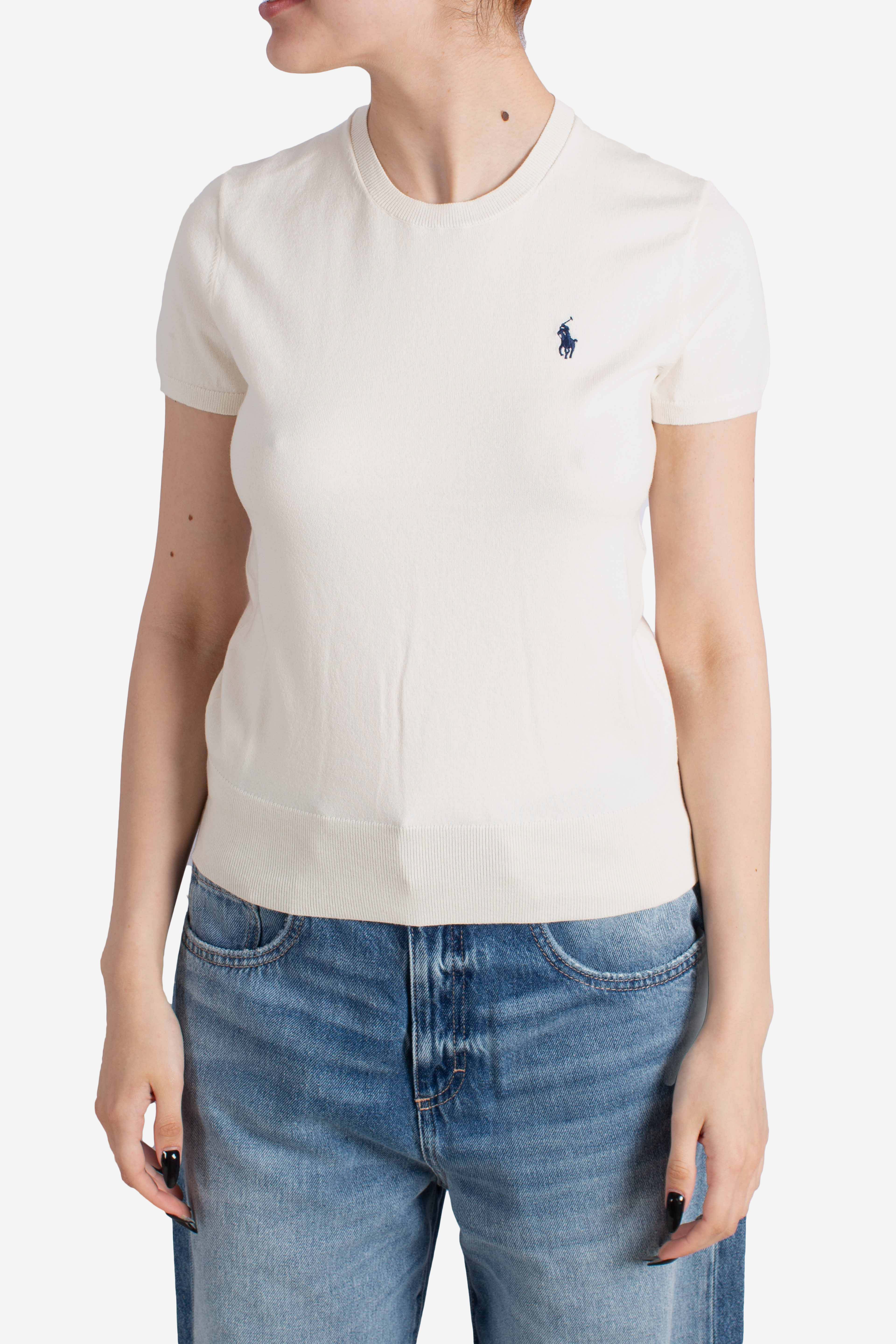 MAGLIA GIROCOLLO A MANICHE CORTE cream