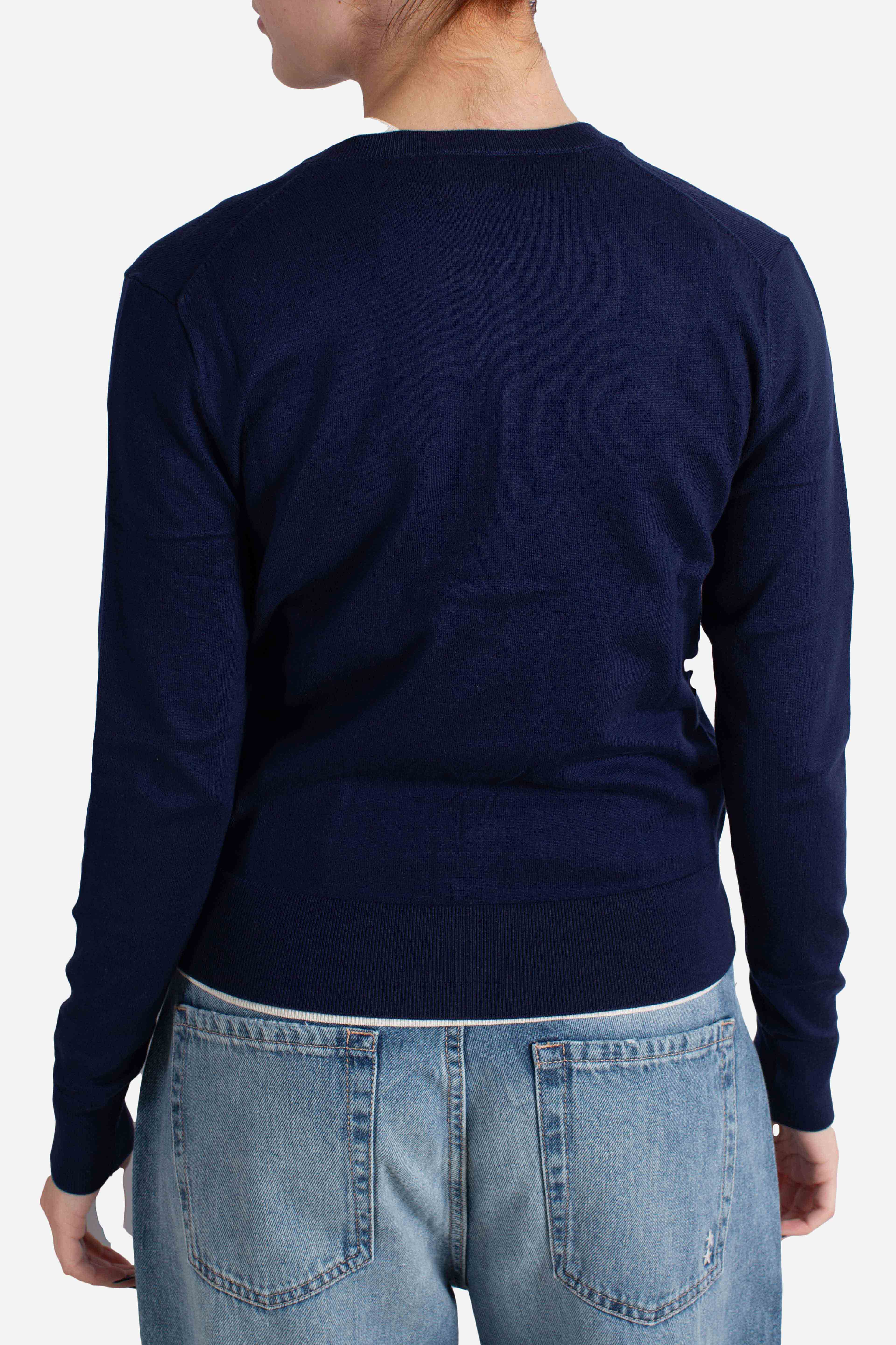 Cardigan girocollo in misto cotone elasticizzato blue