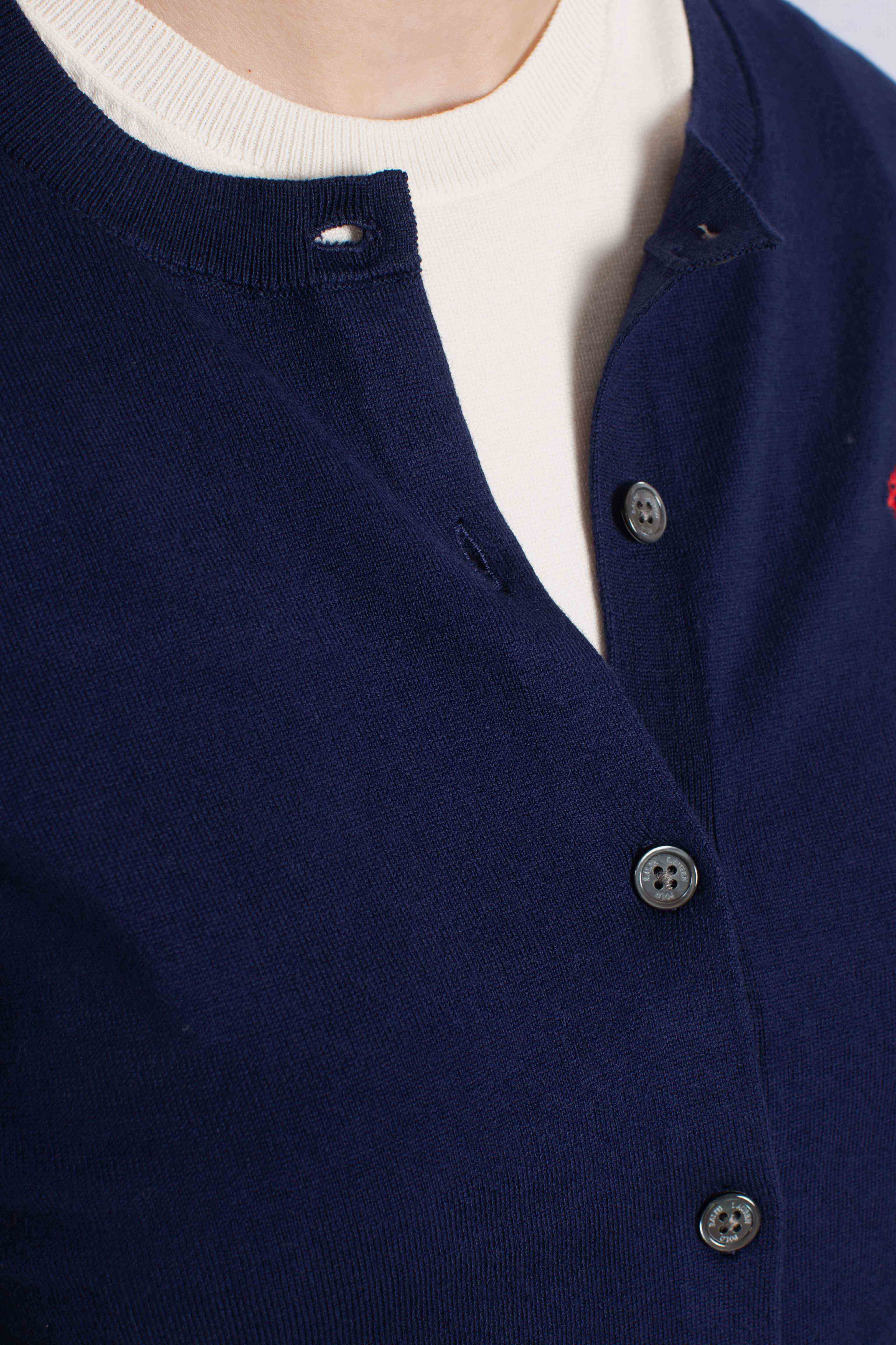 Cardigan girocollo in misto cotone elasticizzato blue