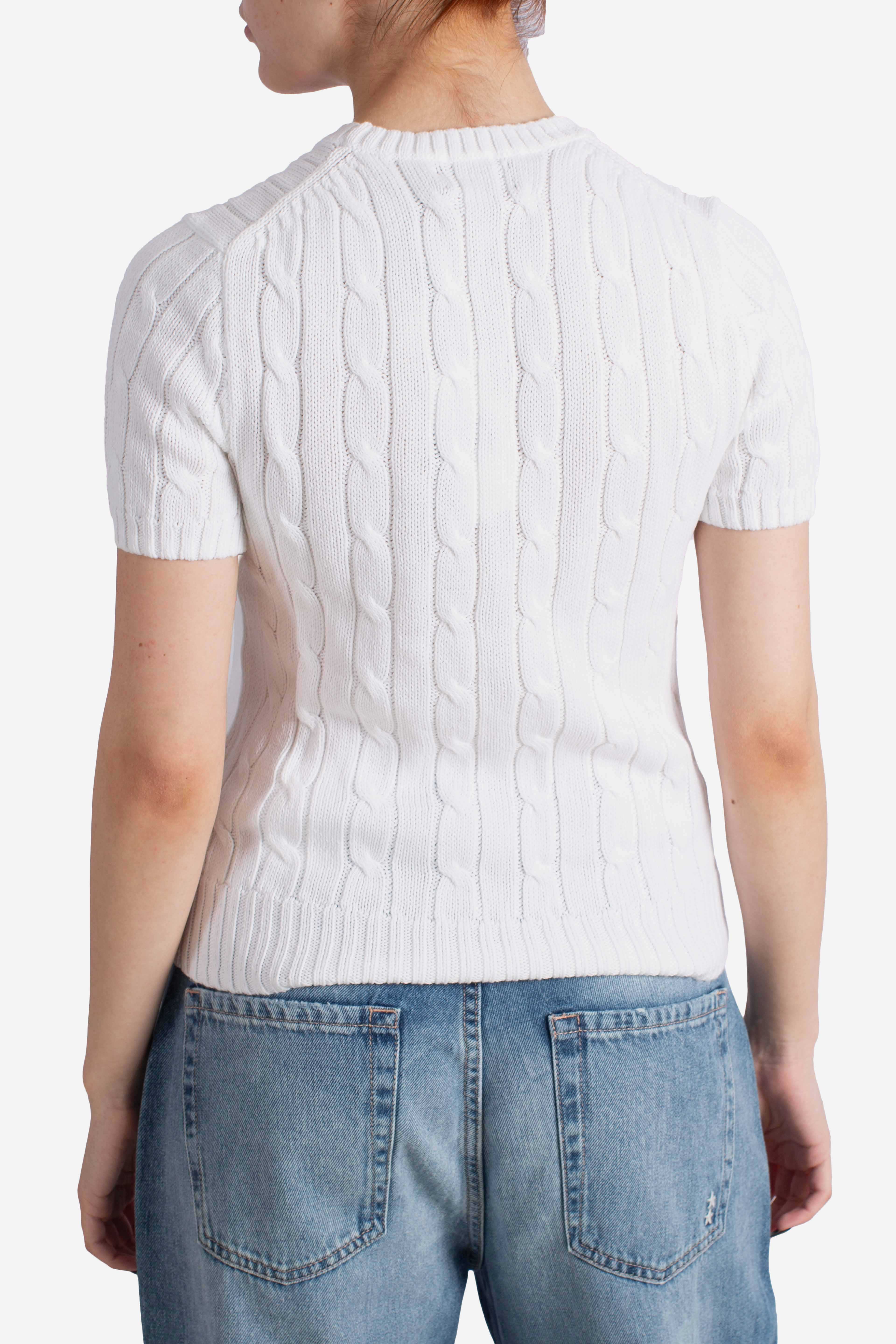 Maglia a maniche corte in cotone a trecce white