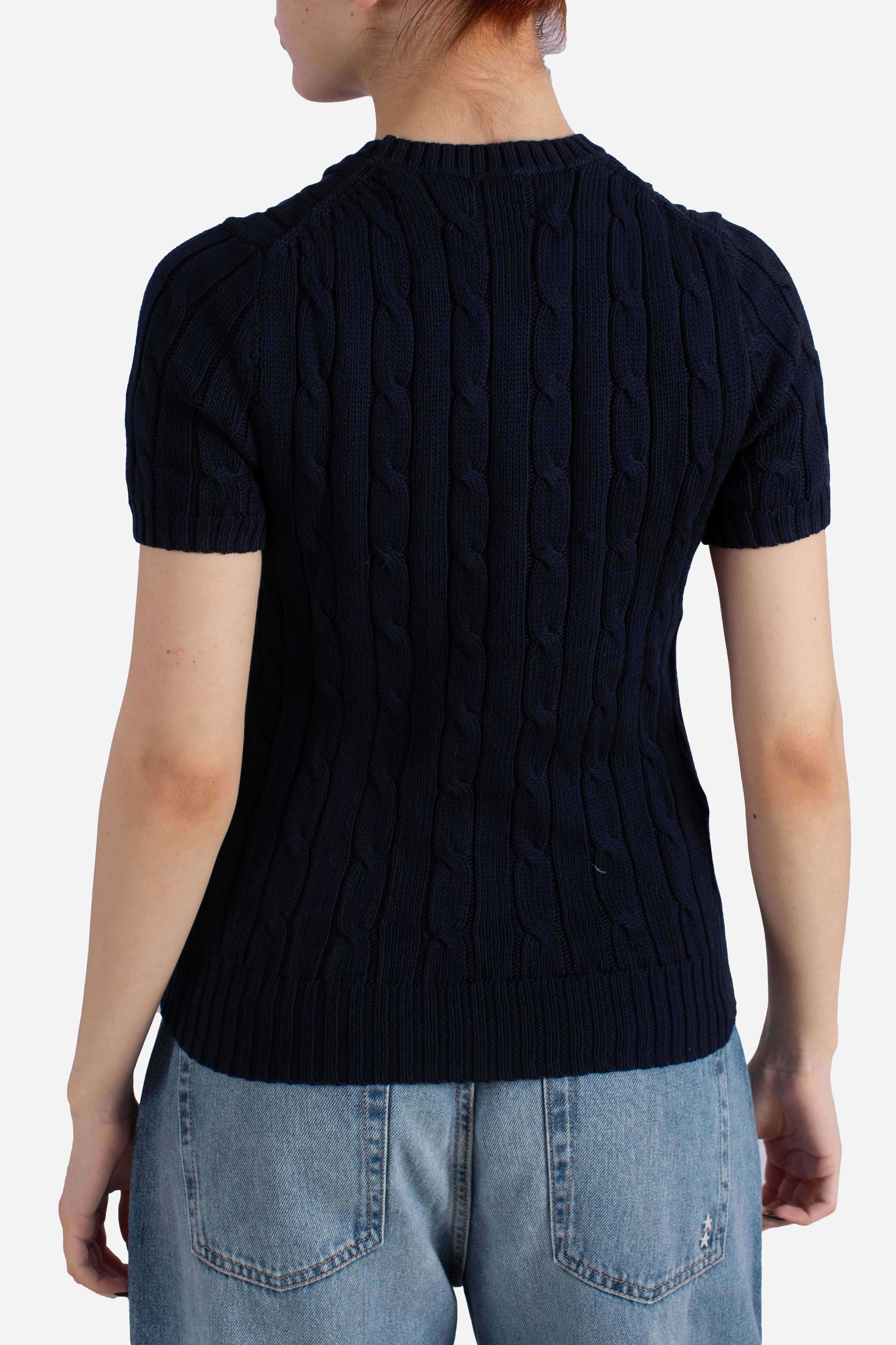 Maglia a maniche corte in cotone a trecce blue