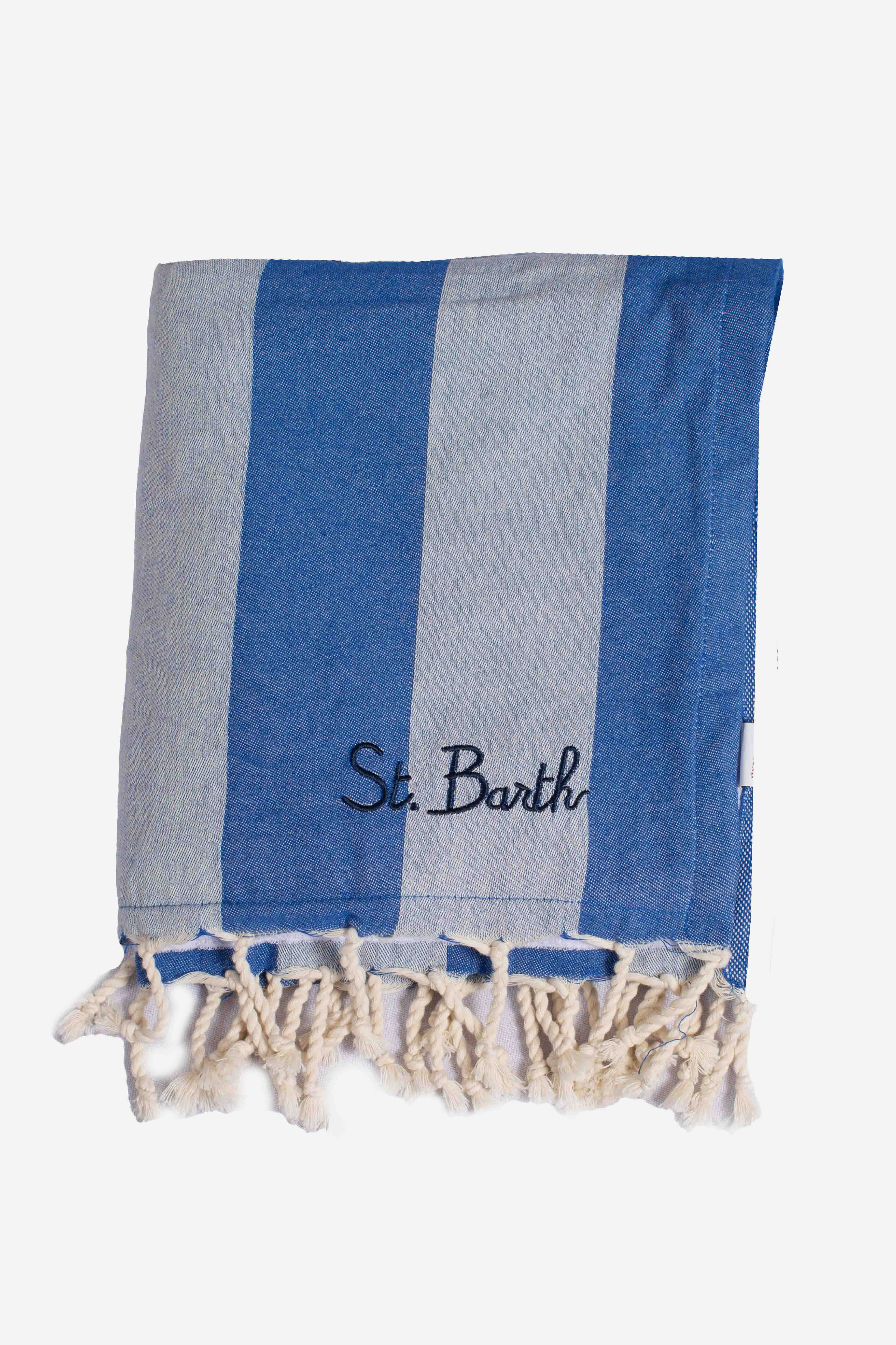 Telo mare Foutas Light bianco e blu royal con logo ricamato