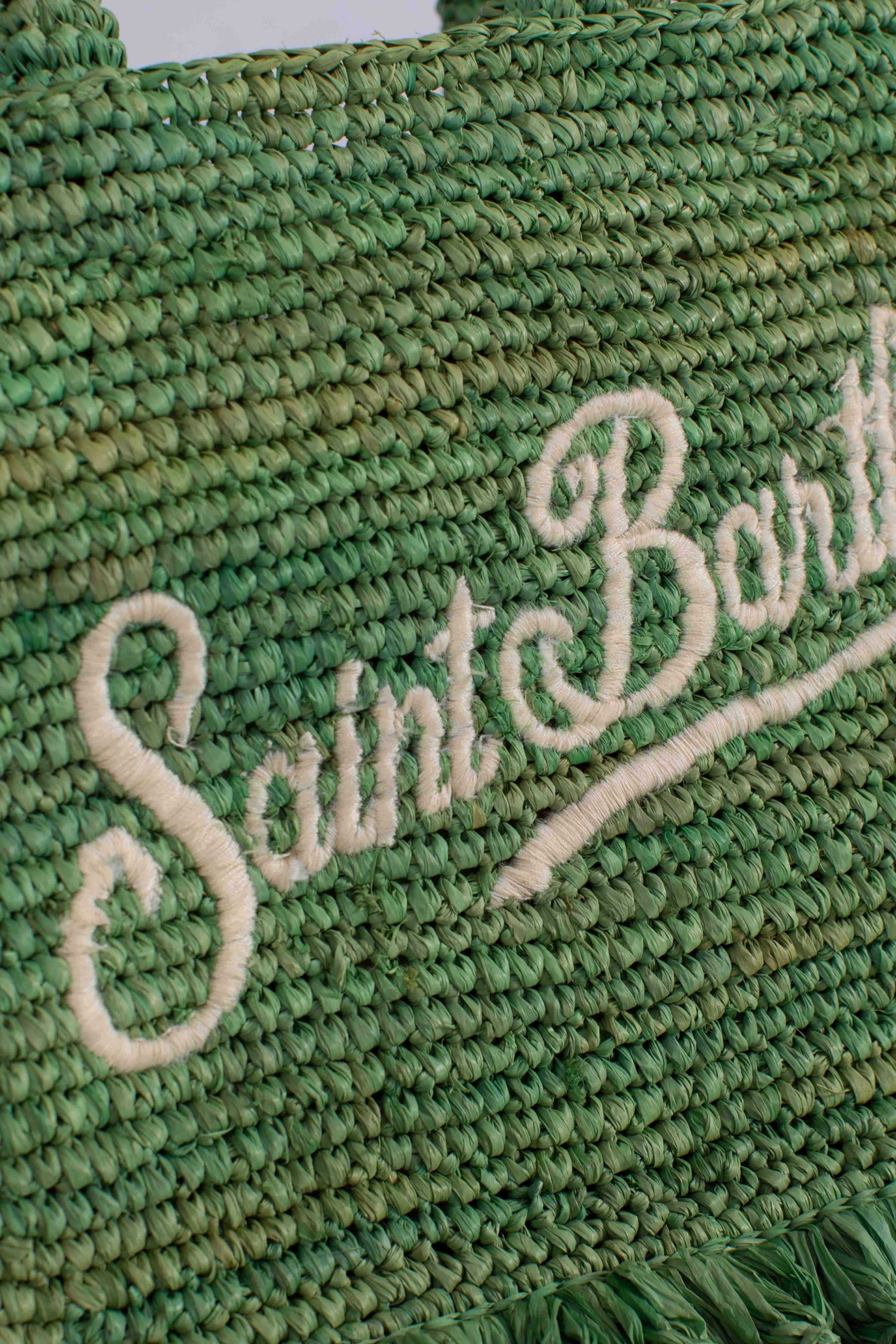 Borsa Volant Mini in raffia verde con logo ricamato