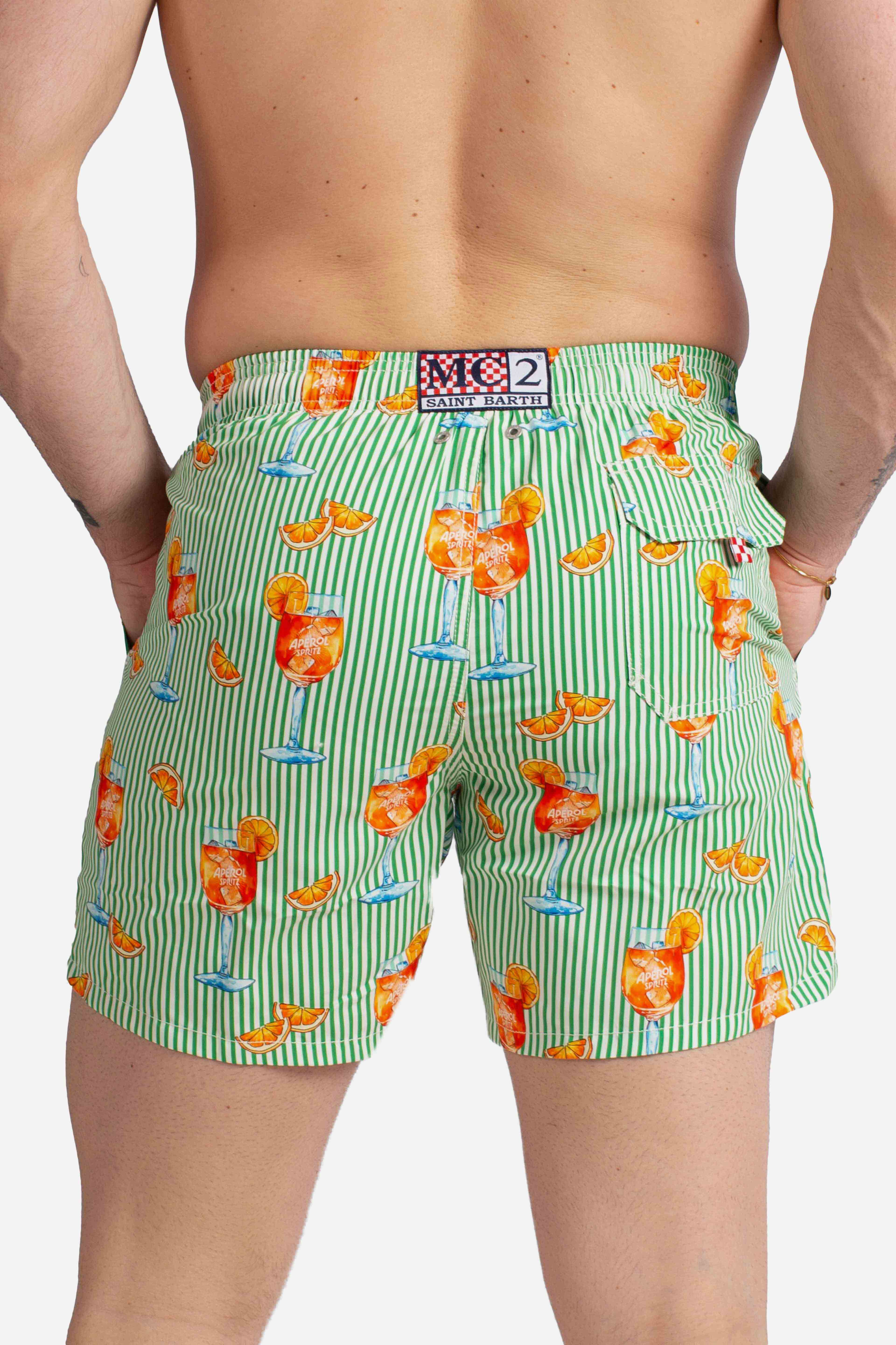 Costume mare Gustavia a righe happy cocktail stripes green white | Special Edition