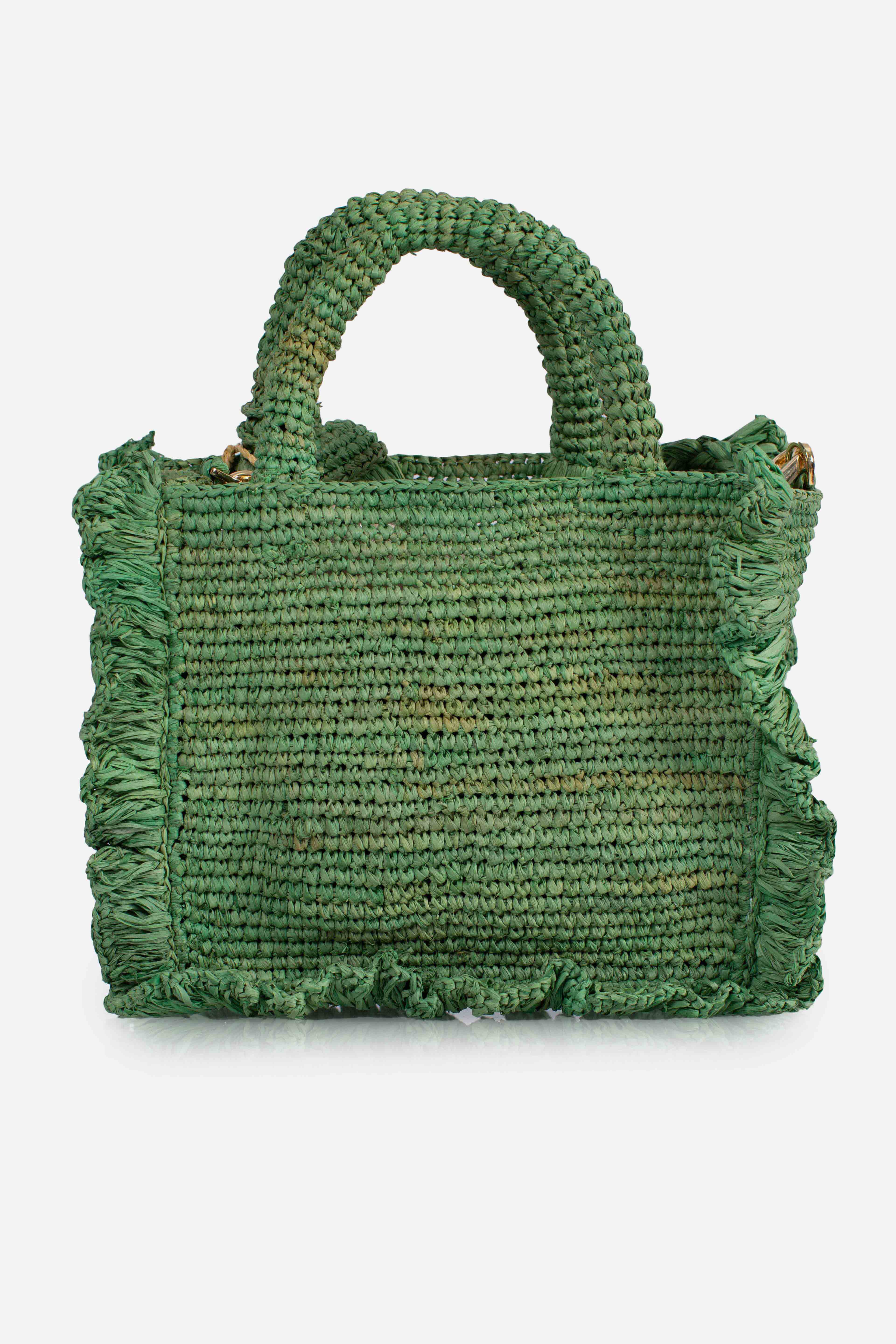 Borsa Volant Mini in raffia verde con logo ricamato
