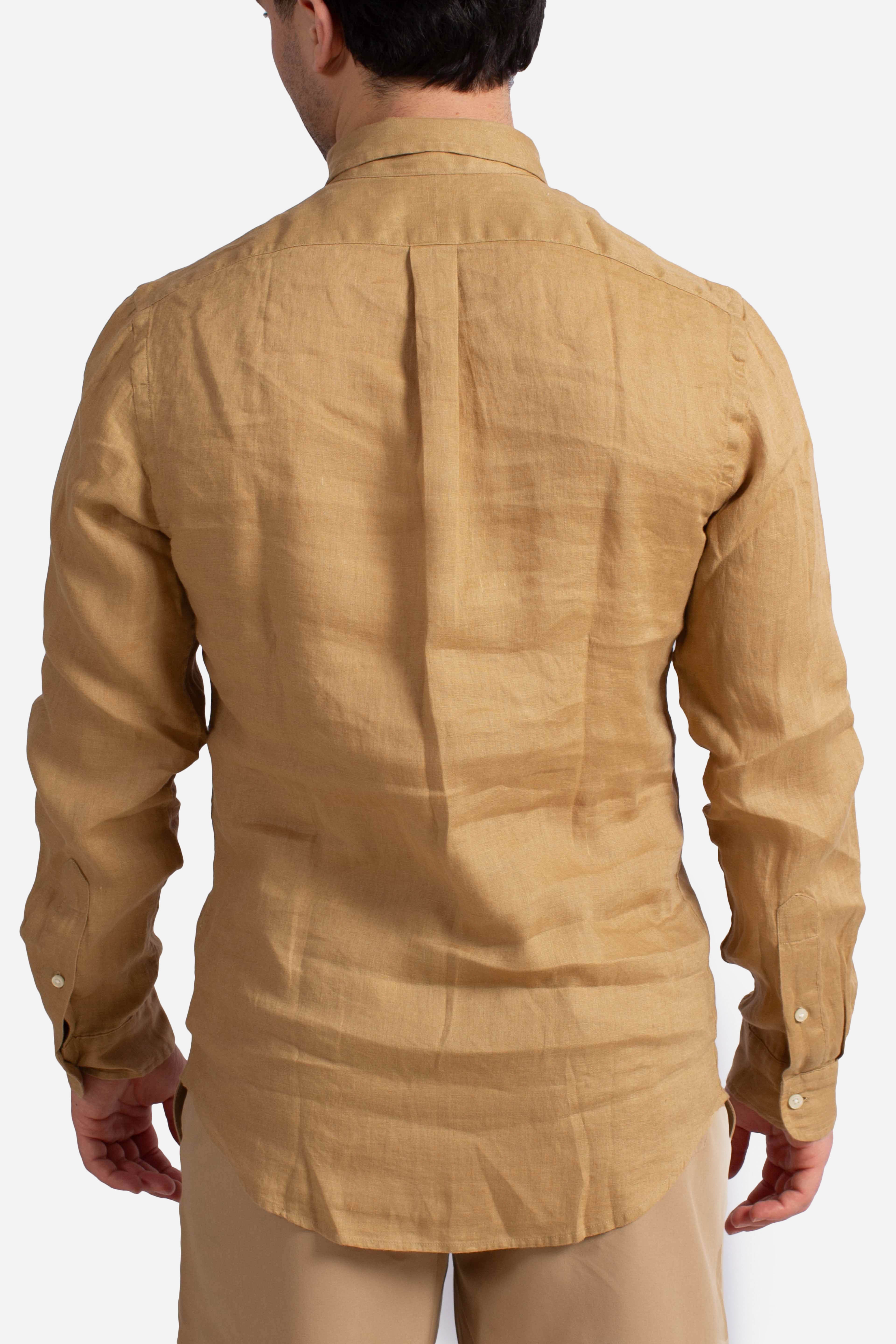 Camicia in lino botton down Slim-Fit cafe tan