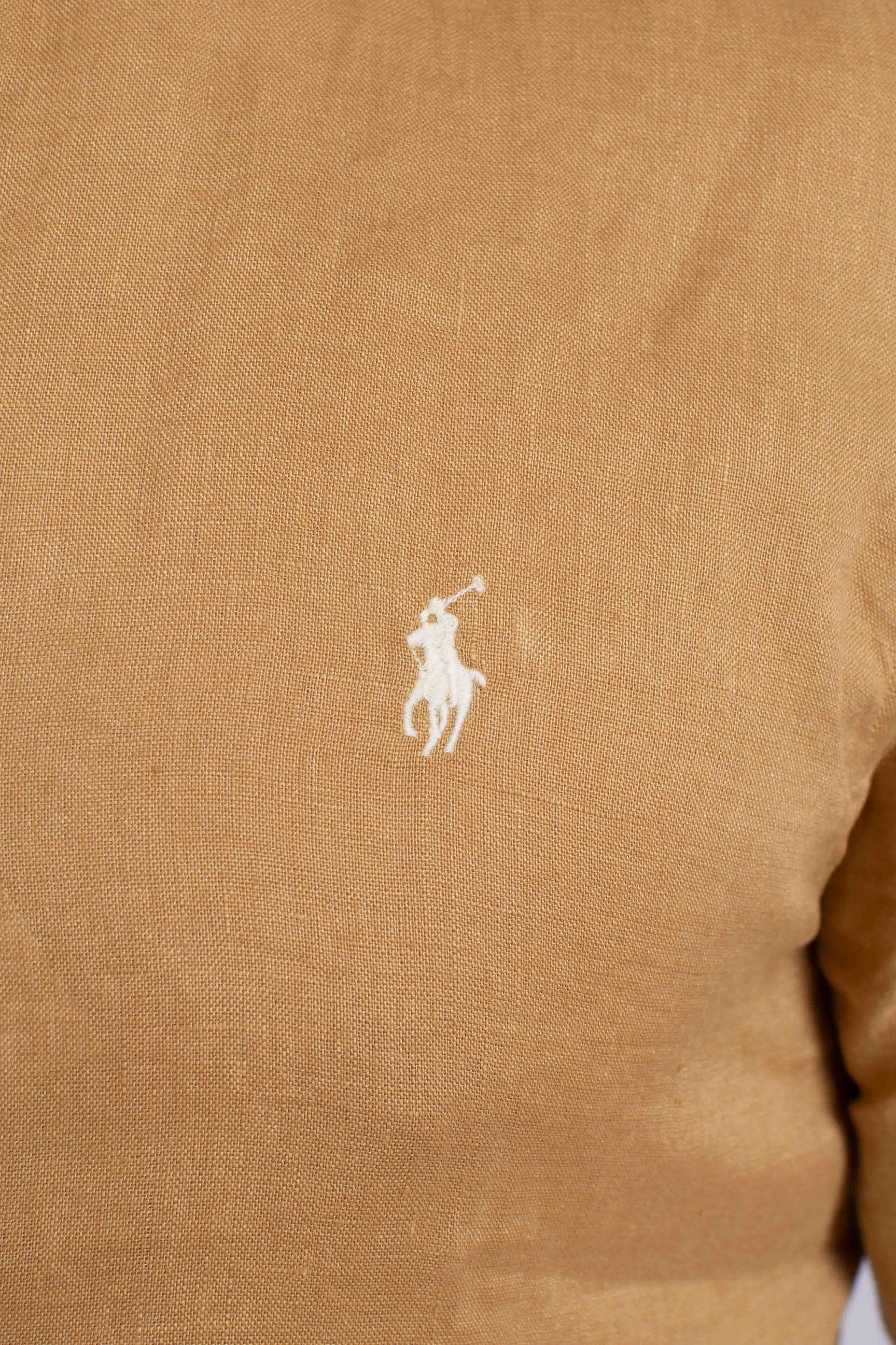 Camicia in lino botton down Slim-Fit cafe tan