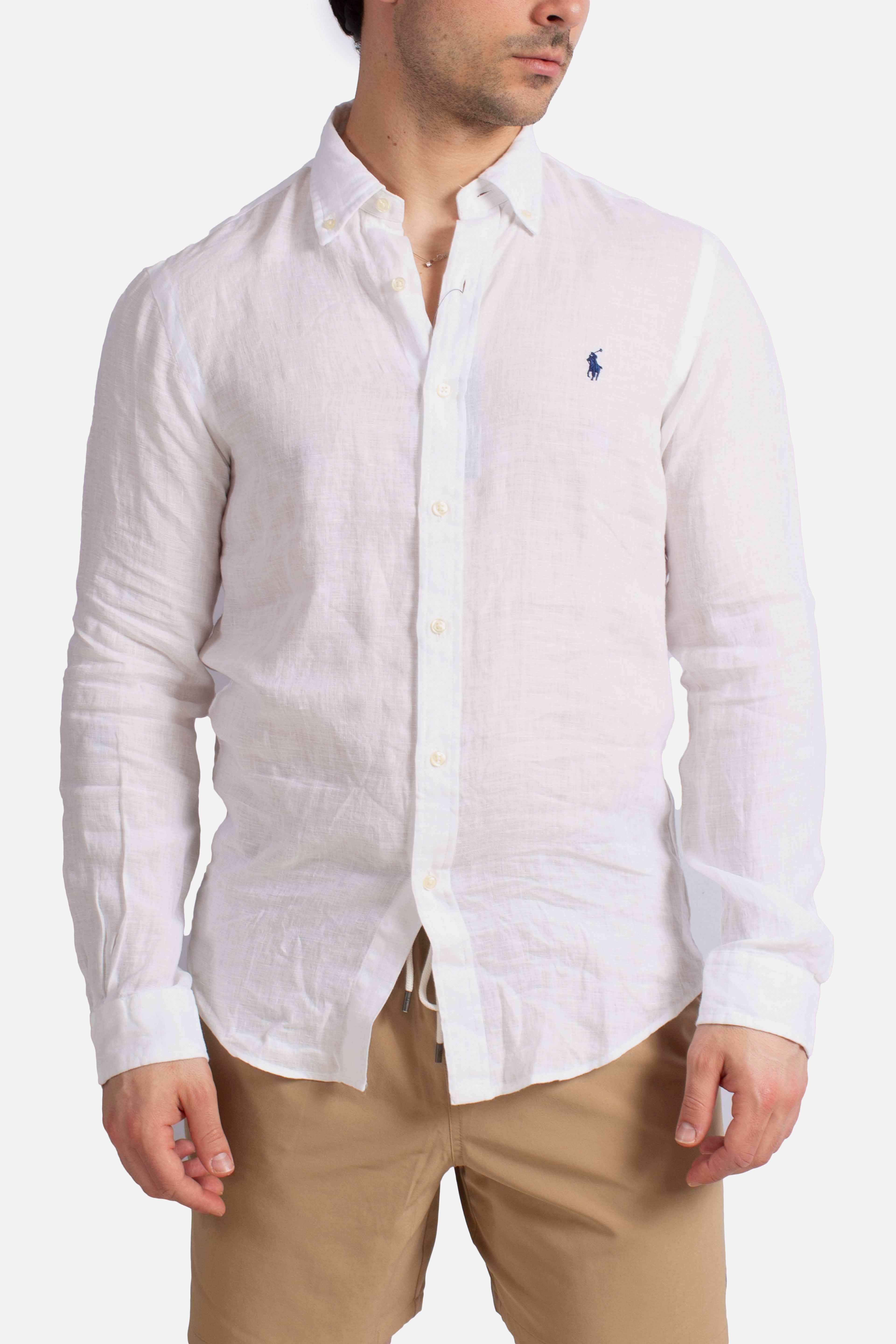 Camicia in lino botton down Slim-Fit white