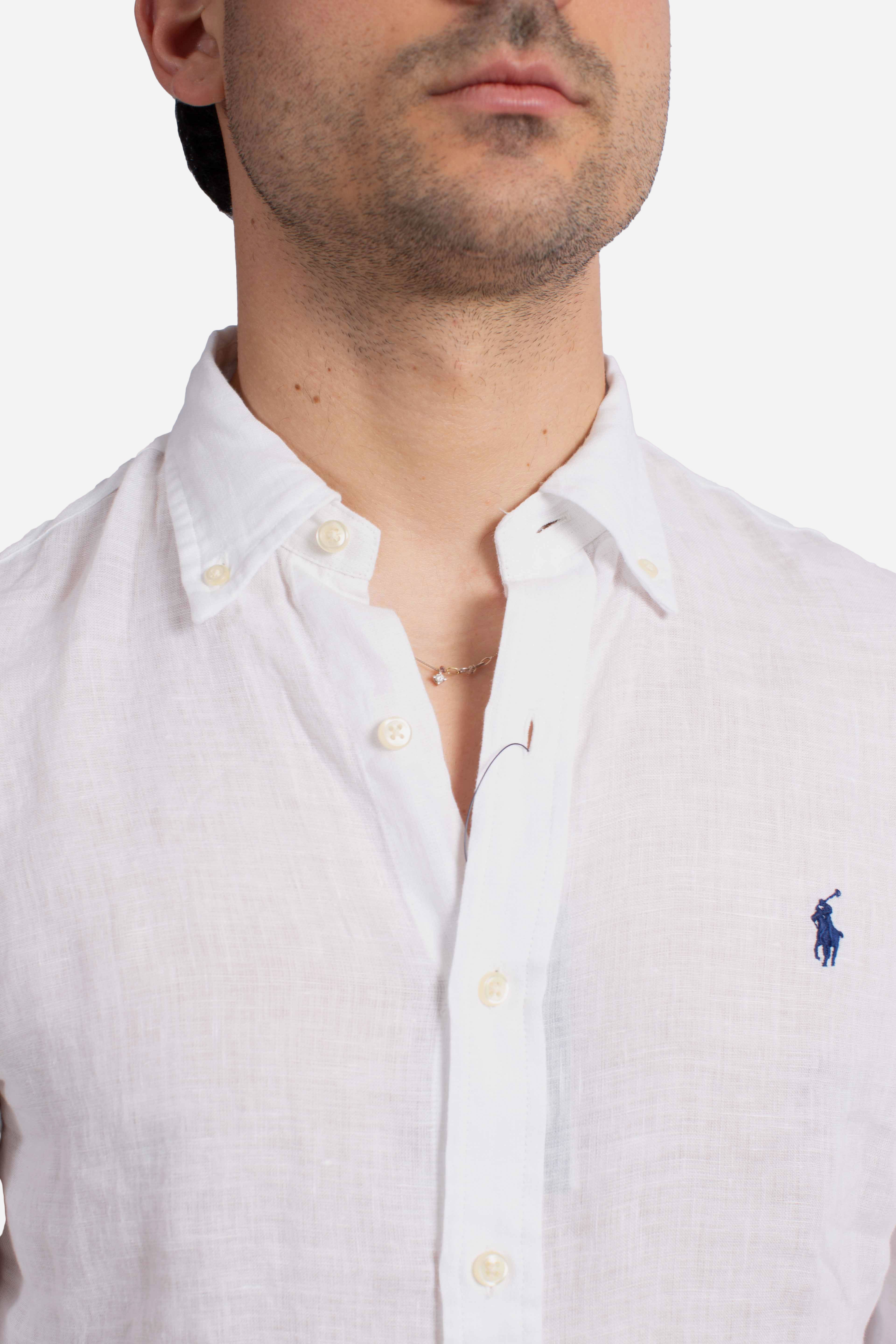 Camicia in lino botton down Slim-Fit white
