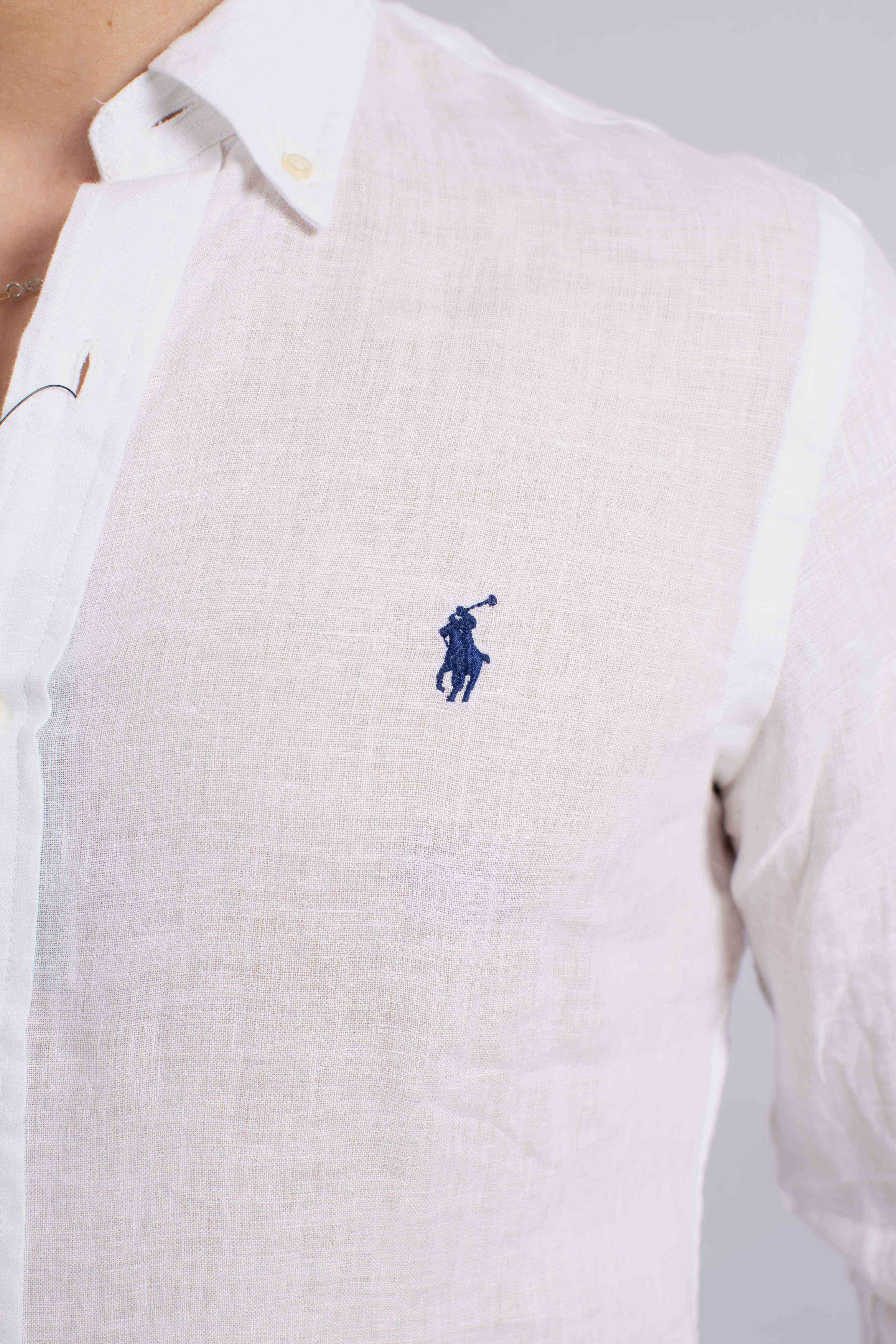 Camicia in lino botton down Slim-Fit white