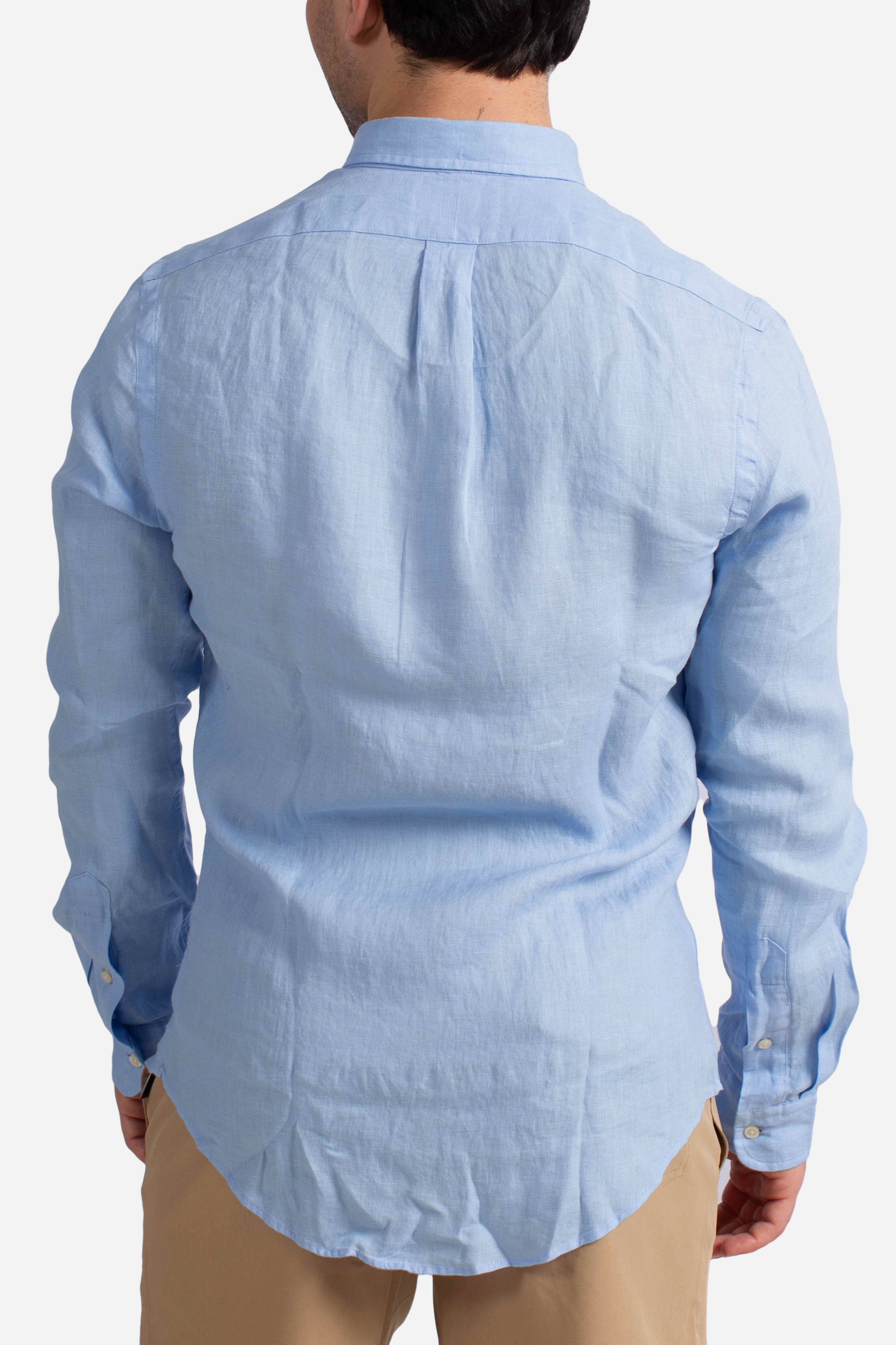 Camicia in lino botton down Slim-Fit light blue