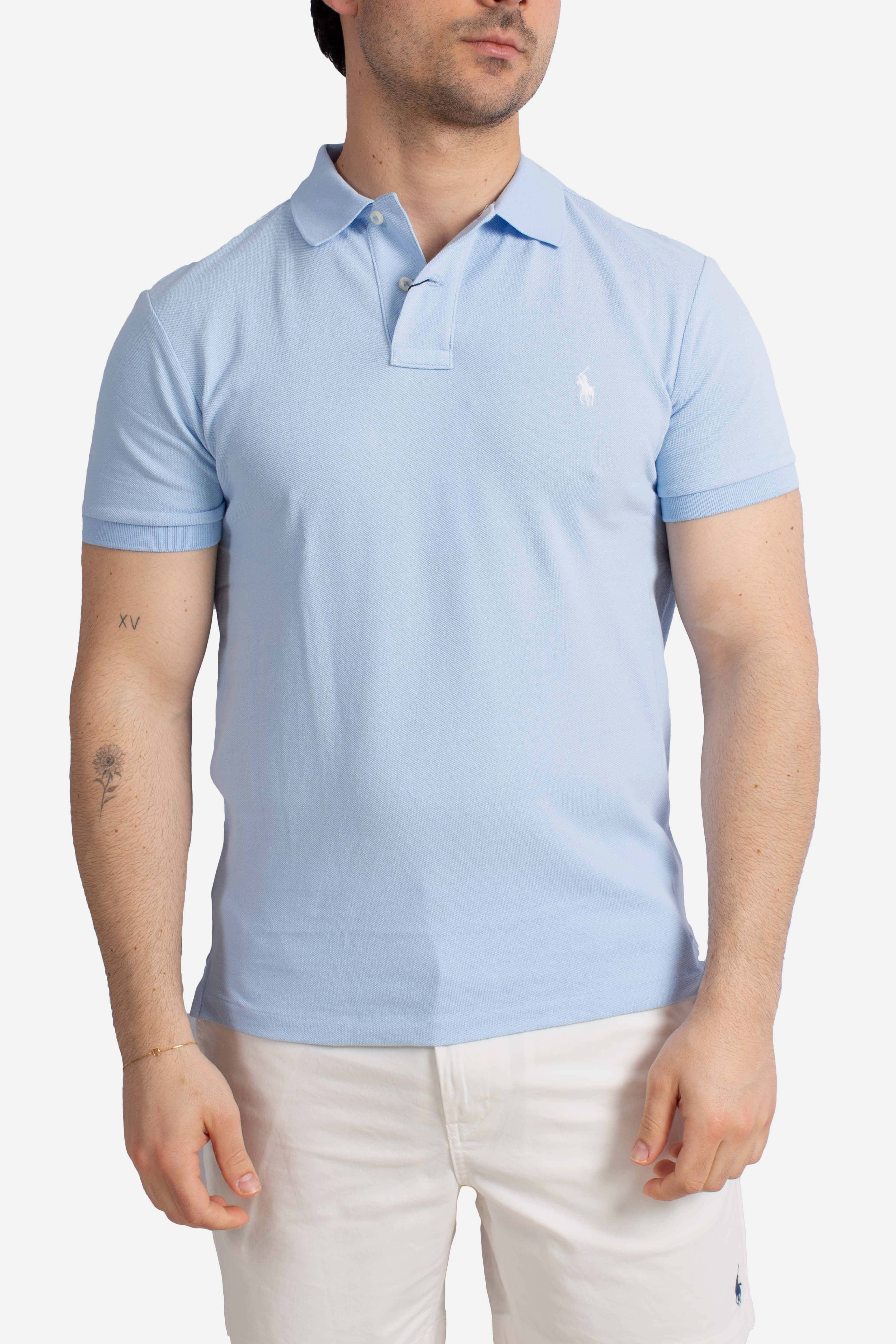 Polo iconica in piqué Custom Slim-Fit light blue