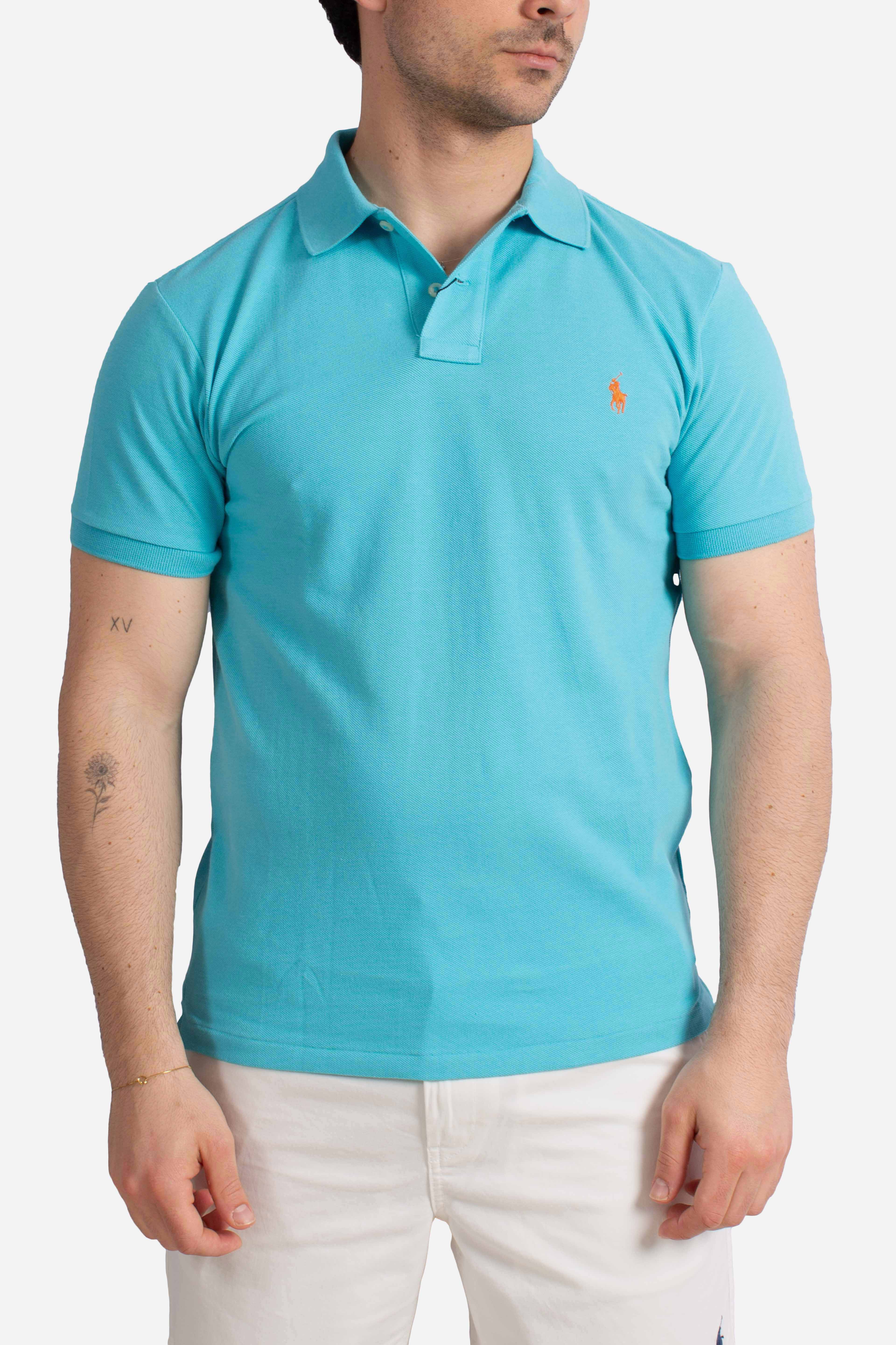Polo iconica in piqué Custom Slim-Fit turquoise